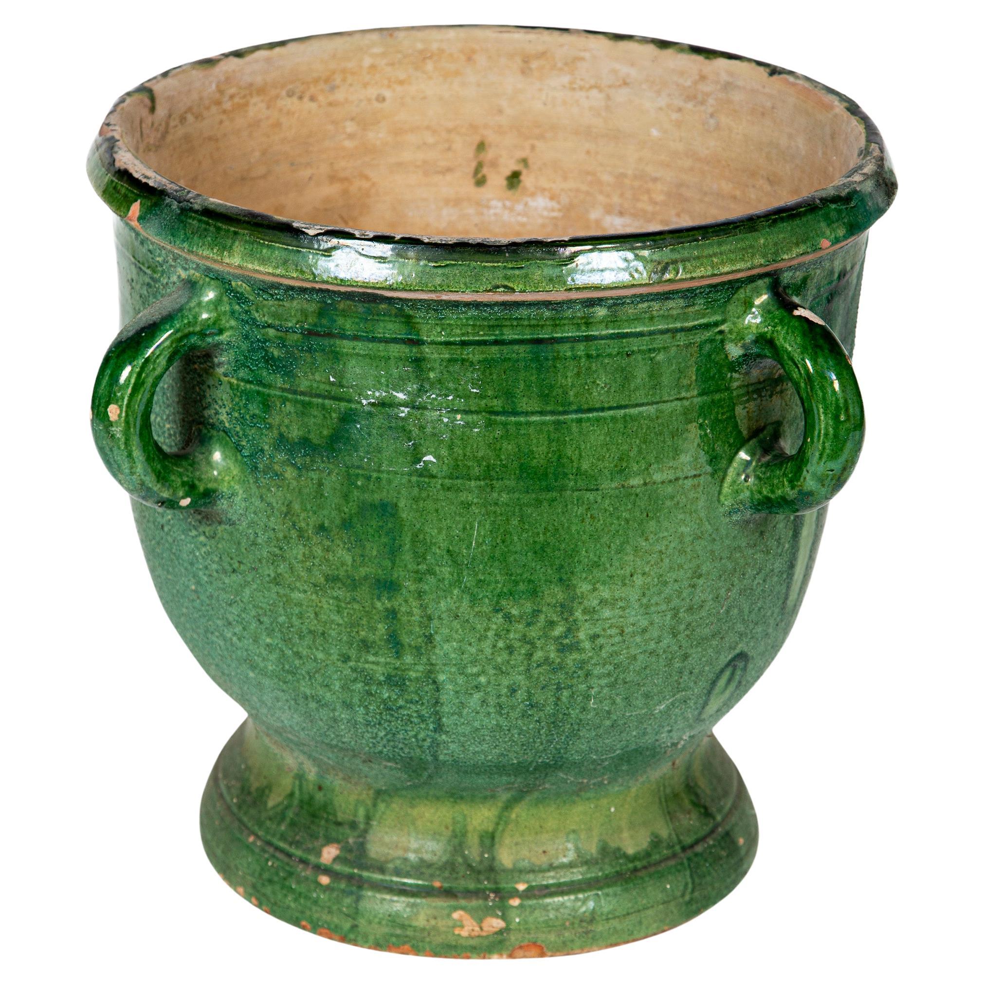 Castelnaudary Green Glazed Terracotta Jardiniere, circa 1900 For Sale