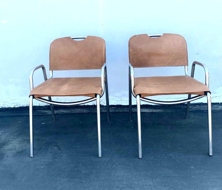 Leather Castiglietta Pair of Office or Dining Chairs by Achille Castiglioni For Sale