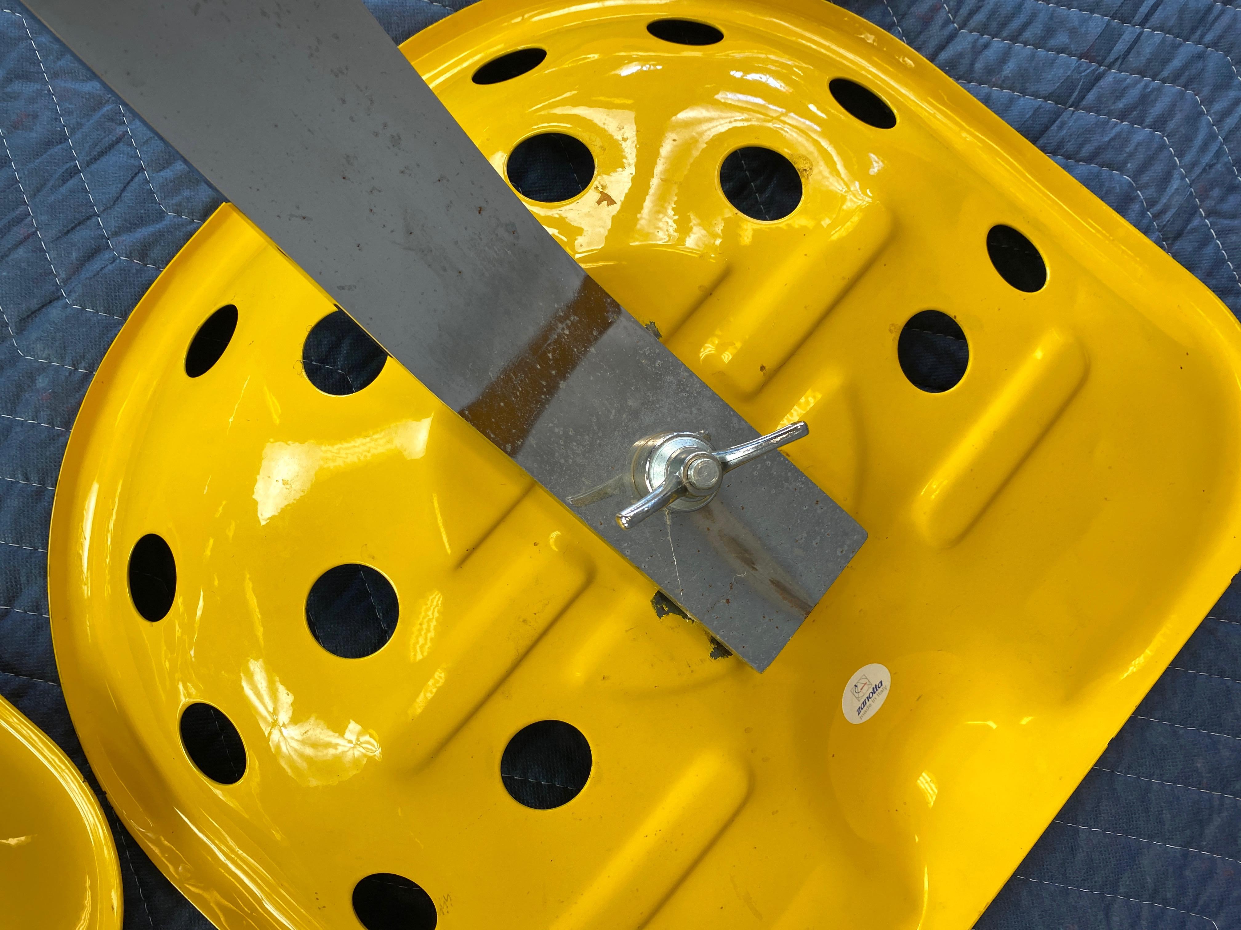 Castiglioni Brothers for Zanotta Yellow Mezzadro Stools, 1990s, 2 Available 9