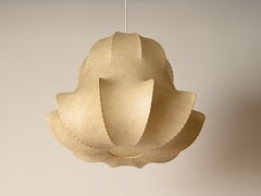 Castiglioni Large Mid-Century Beige Ribbed "Cocoon" Flower Pendant, Italy, 1960s