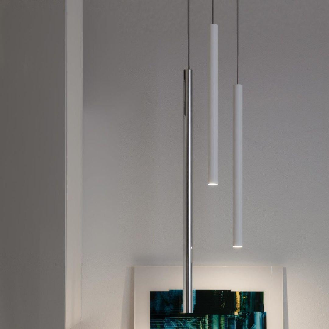 Mid-Century Modern Castiglioni & Menghi Canna Nuda Metal Pendant Lamp for Nemo Lighting in Chrome For Sale