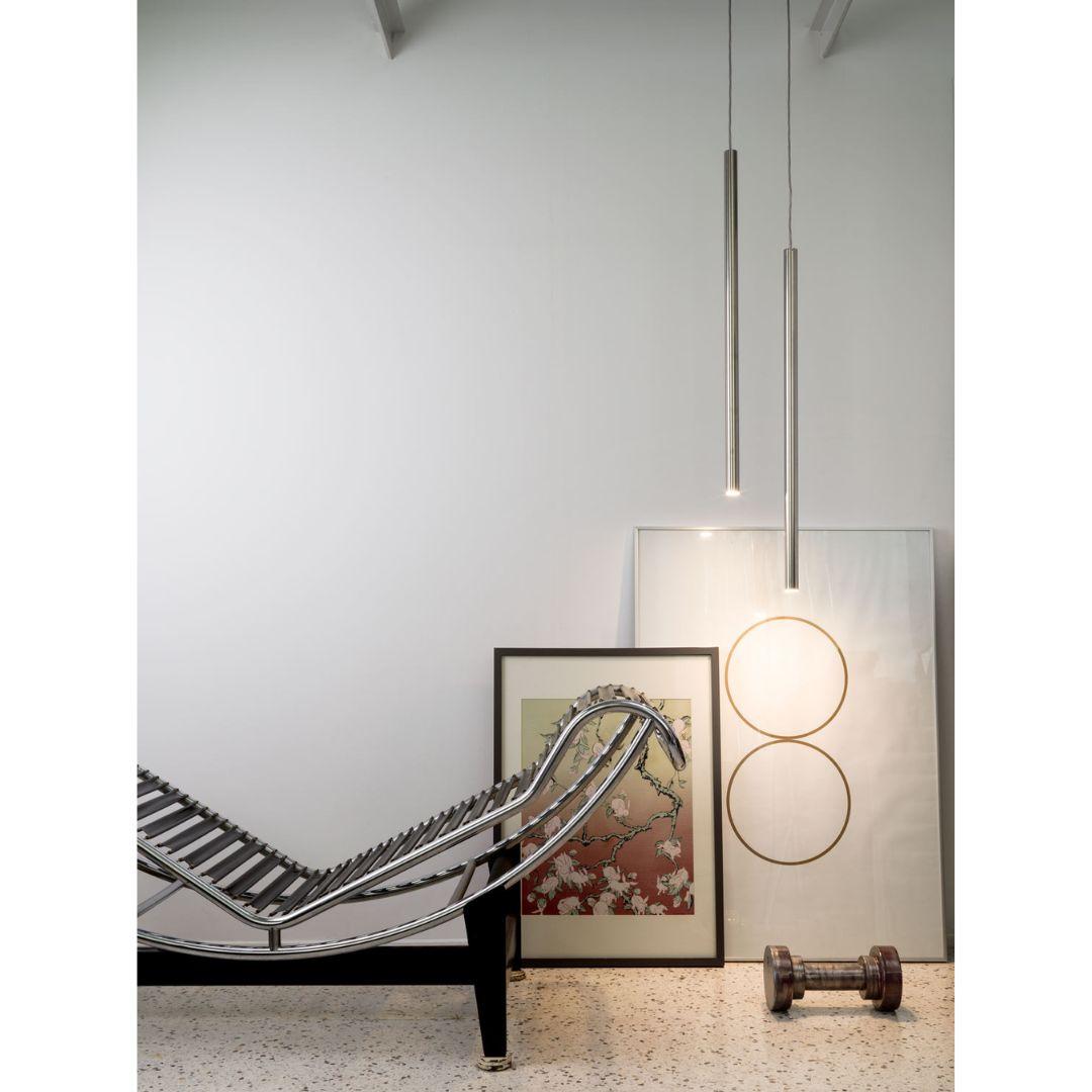 Mid-Century Modern Castiglioni & Menghi Canna Nuda Metal Pendant Lamp for Nemo Lighting in White For Sale