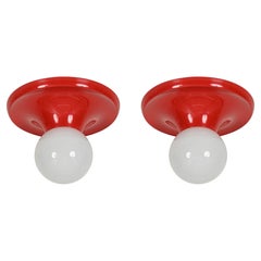 Castiglioni Pair of Red "Light Ball" Wall or Ceiling Lamps, by Flos, Italy 1970s