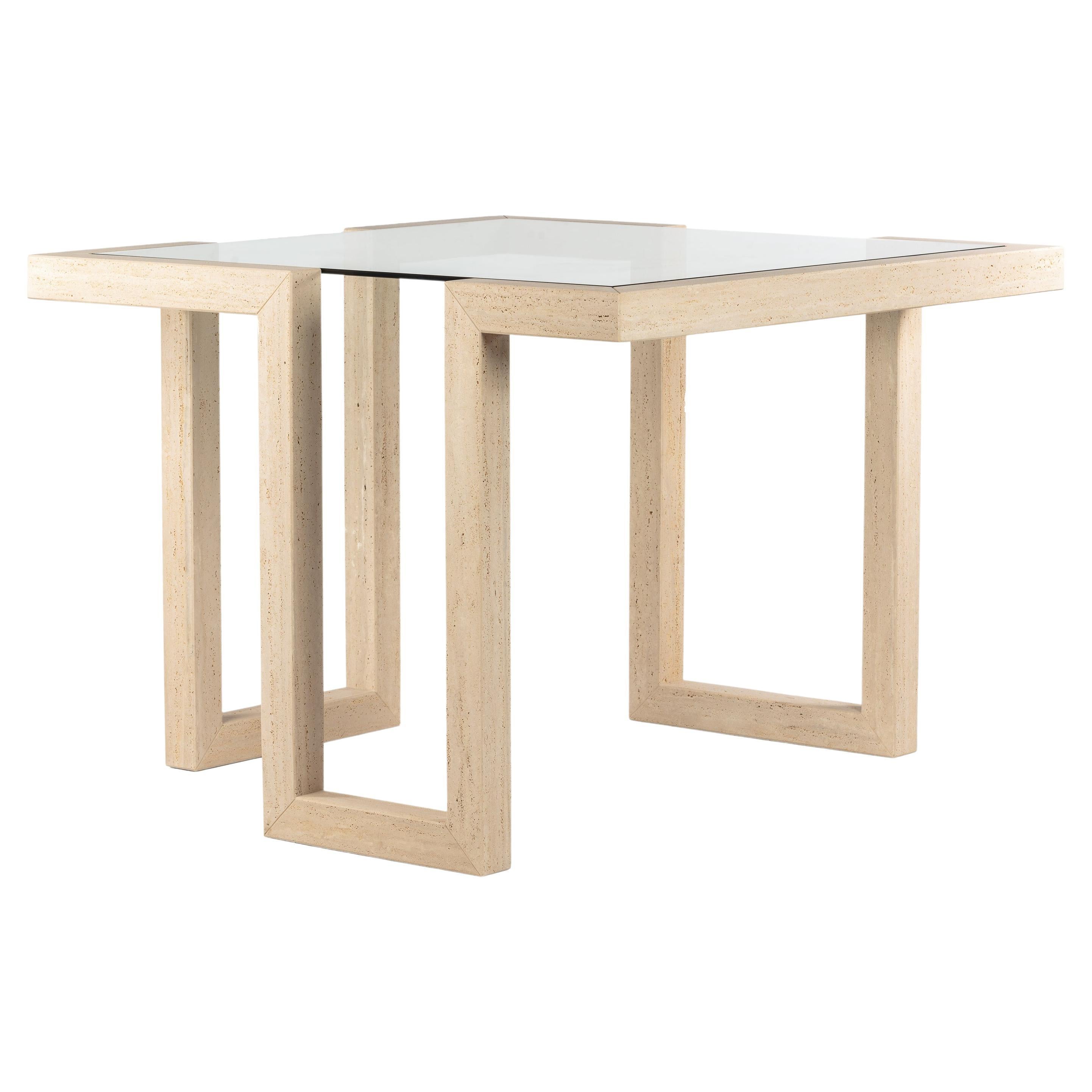 Castile Dining Table Roman Travertine Contemporary Marble Design In Stock For Sale