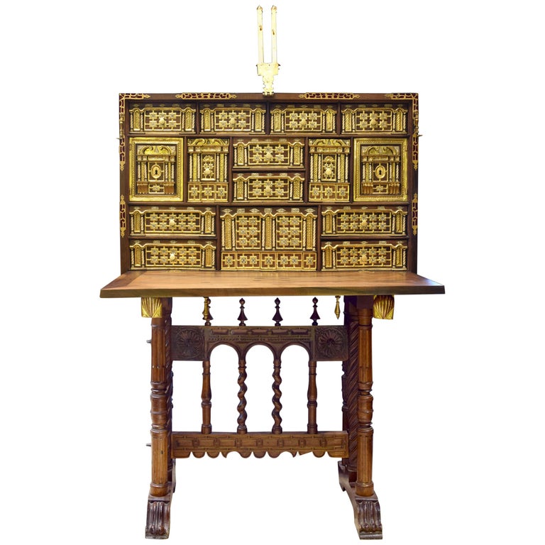 Castilian Bargueño Desk with Support, After Baroque Models, 19th