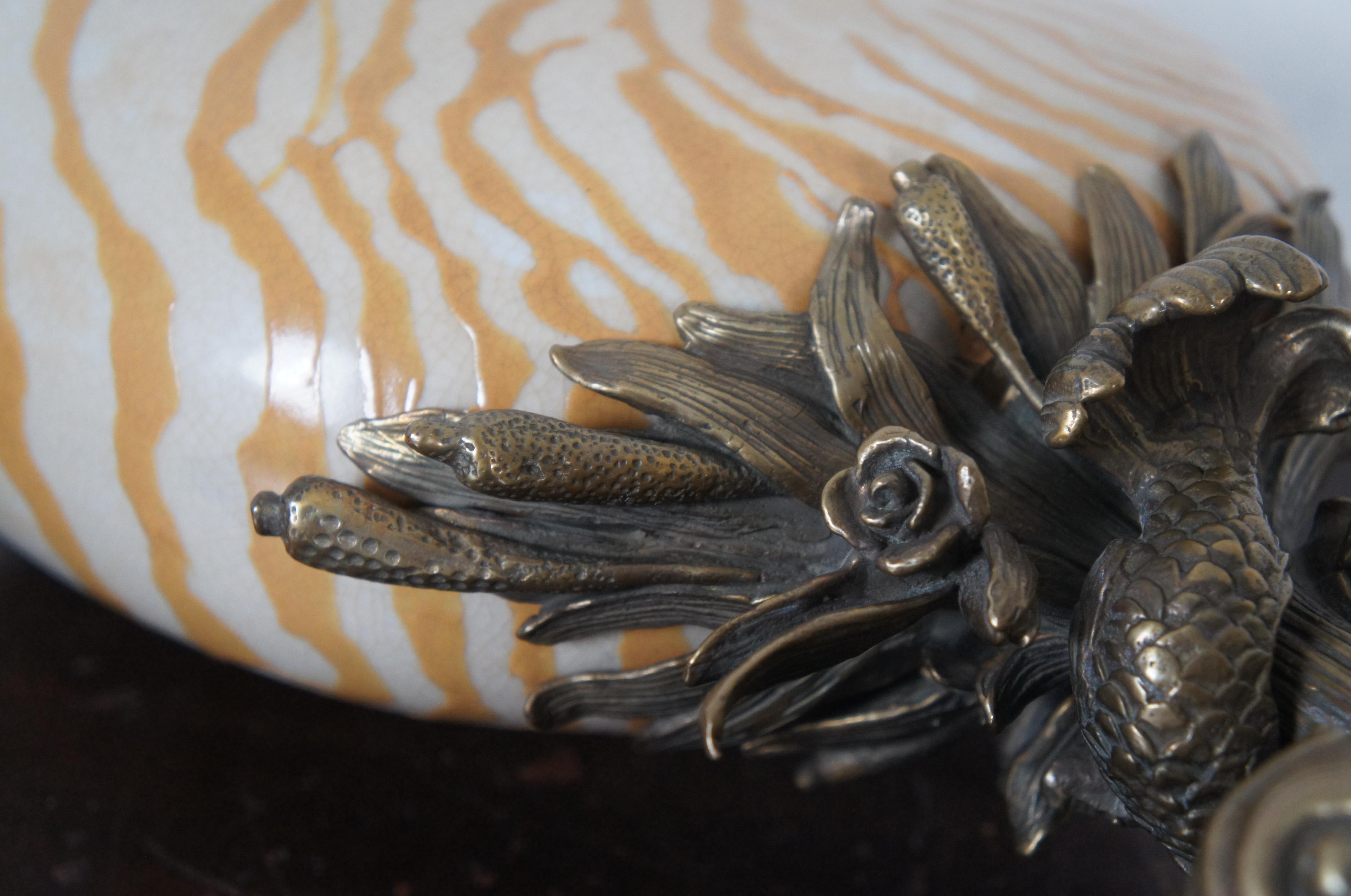 Castilian Brass & Porcelain Nautilus Sea Shell Dolphin Mantel Urn Vase Sculpture 6