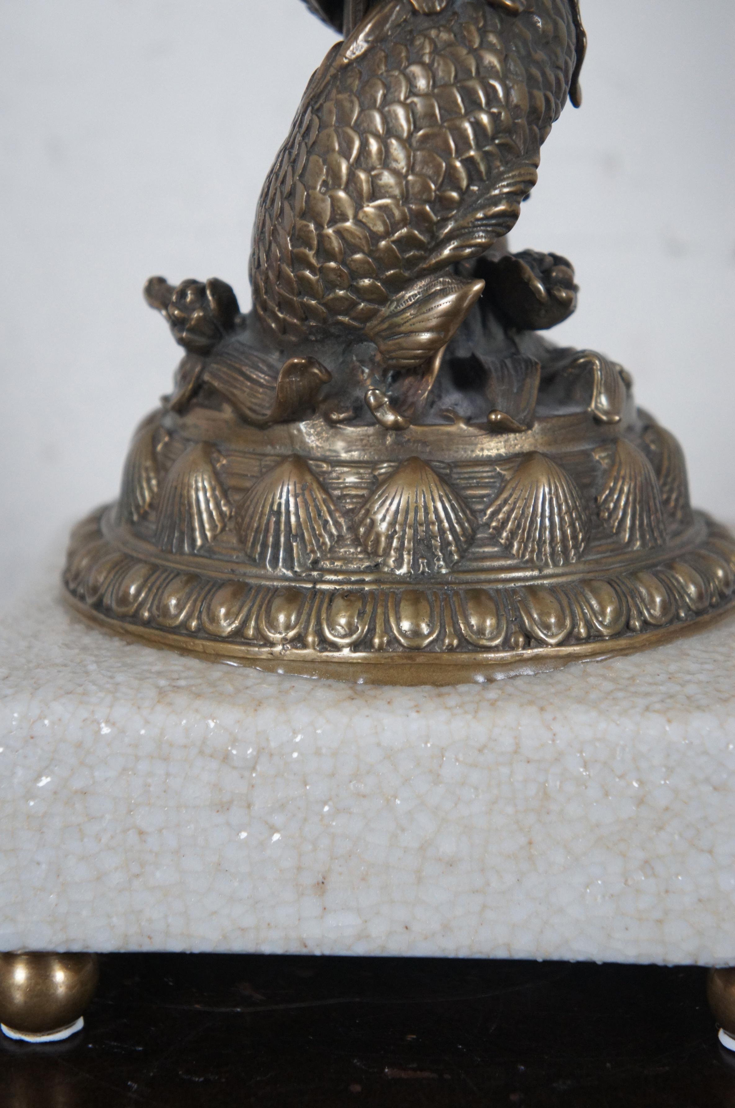 Castilian Brass & Porcelain Nautilus Sea Shell Dolphin Mantel Urn Vase Sculpture 2