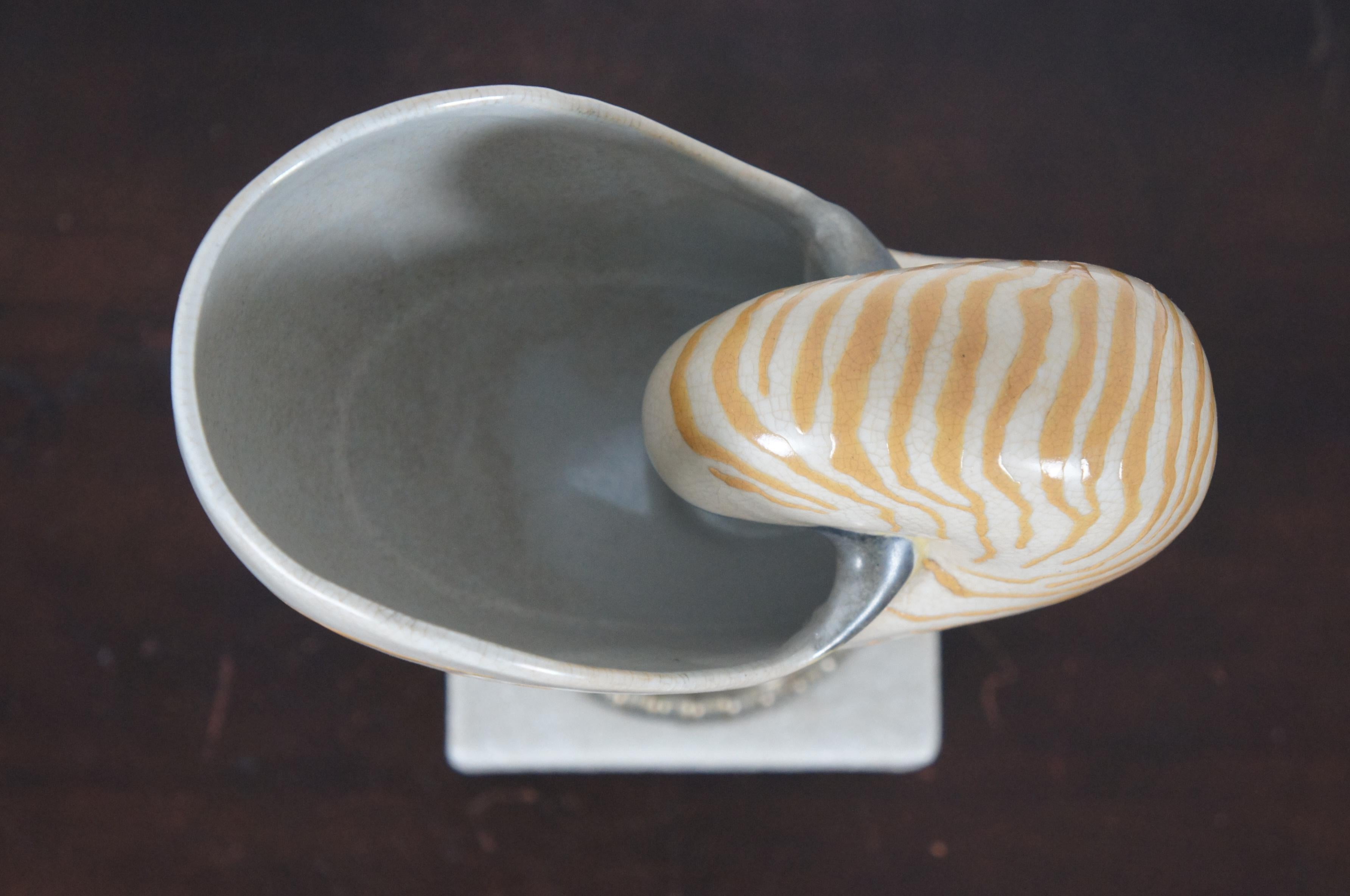 Castilian Brass & Porcelain Nautilus Sea Shell Dolphin Mantel Urn Vase Sculpture 3