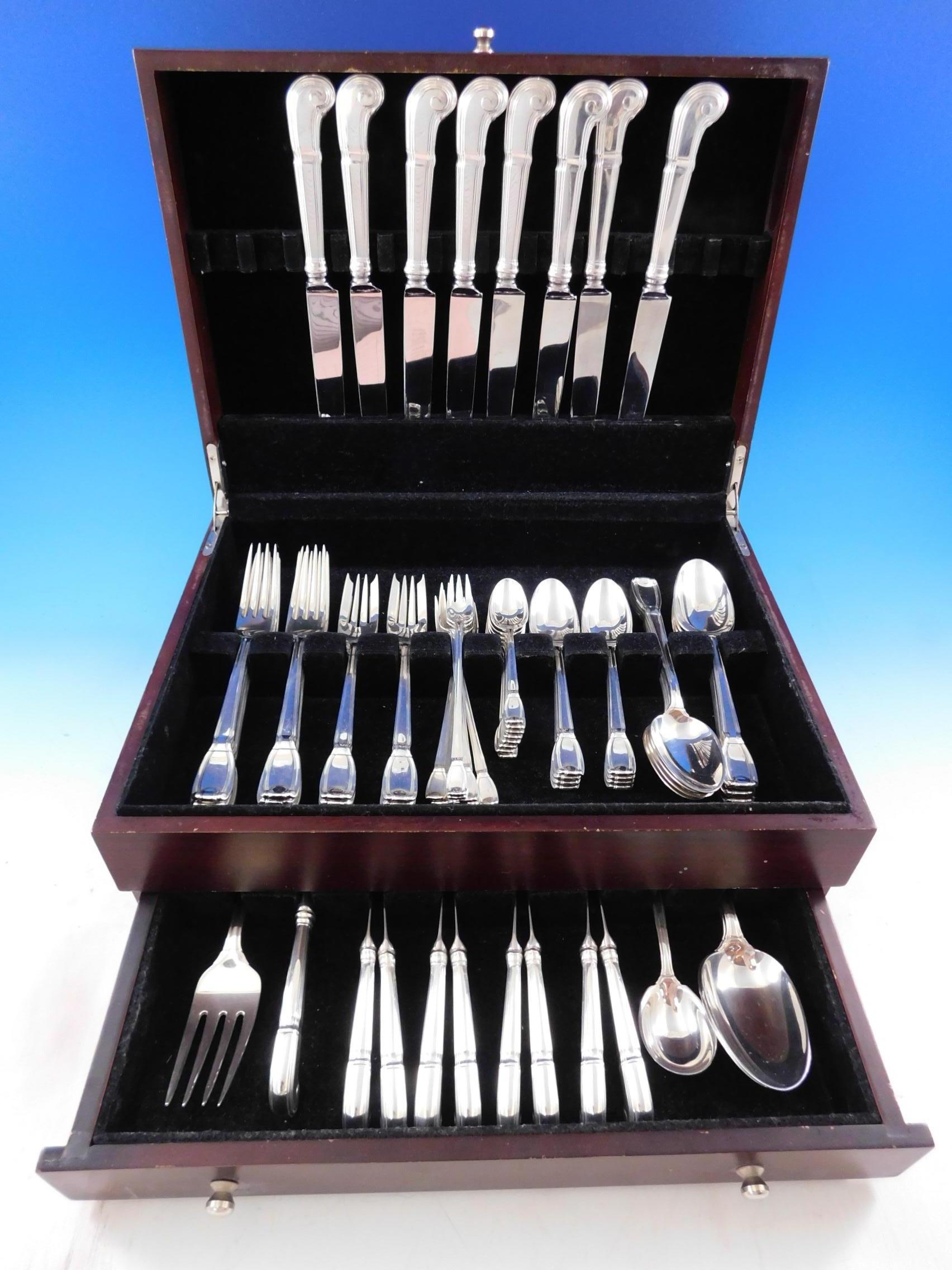 Designed with an eye for balance and proportion, each piece of Tiffany & Co. flatware is a masterpiece of form and function. It is heavy, well balanced, and has wonderful, Colonial style pistol-grip knives. Introduced in 1929, the Castilian pattern