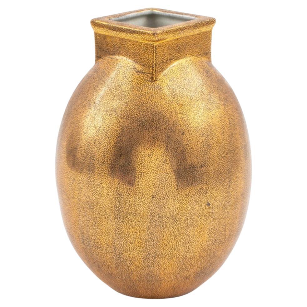 Castilian Metallic Gold Glazed Porcelain Vase For Sale