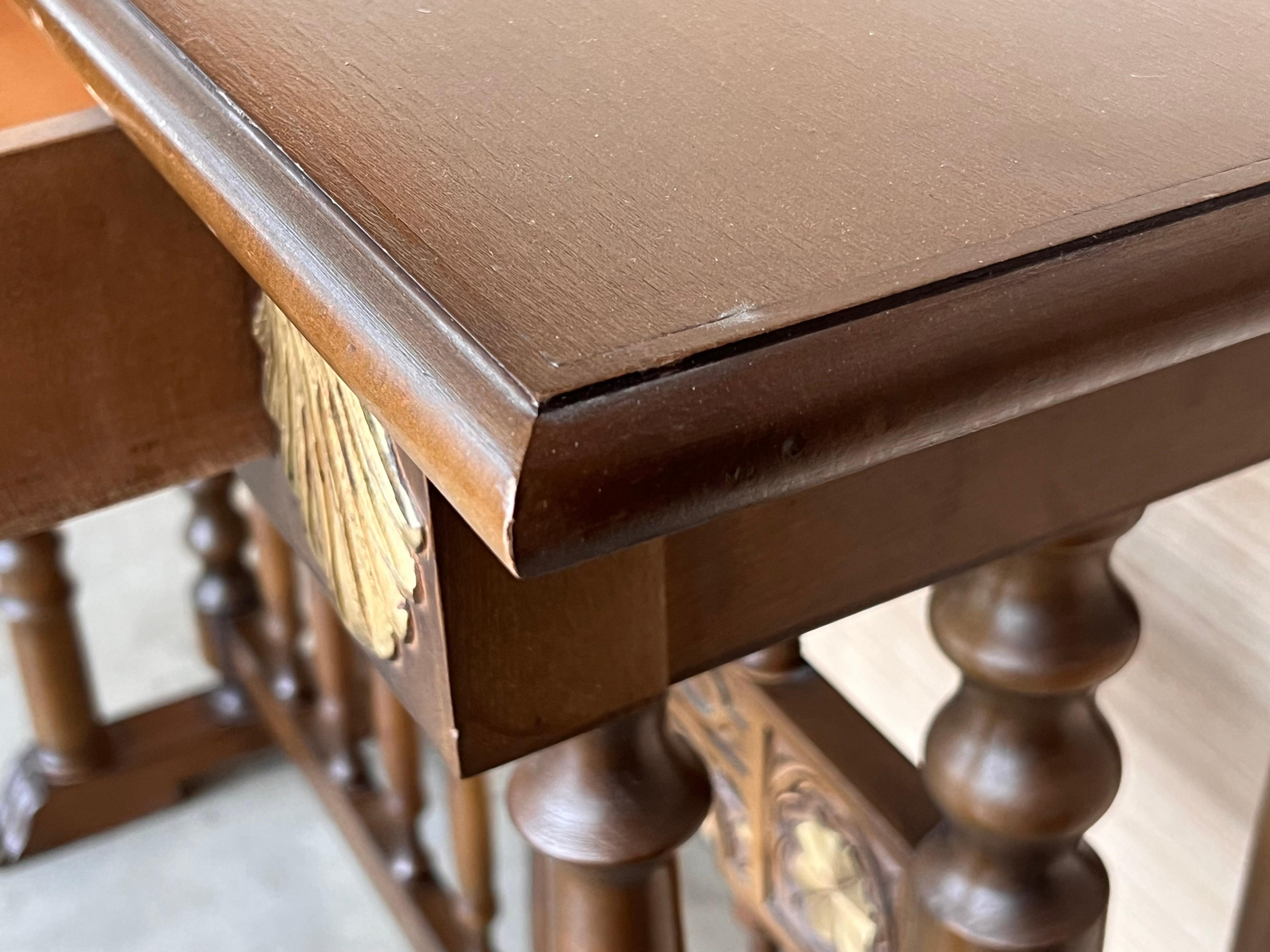 Castilian Mid-Century Console in Walnut with Two Front Drawers in Gold Leaf For Sale 4