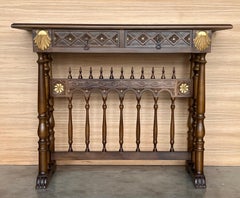 Castilian Mid-Century Console in Walnut with Two Front Drawers in Gold Leaf