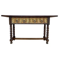 Castilian Mid-Century Console in Walnut with Two Front Drawers in Gold Leaf