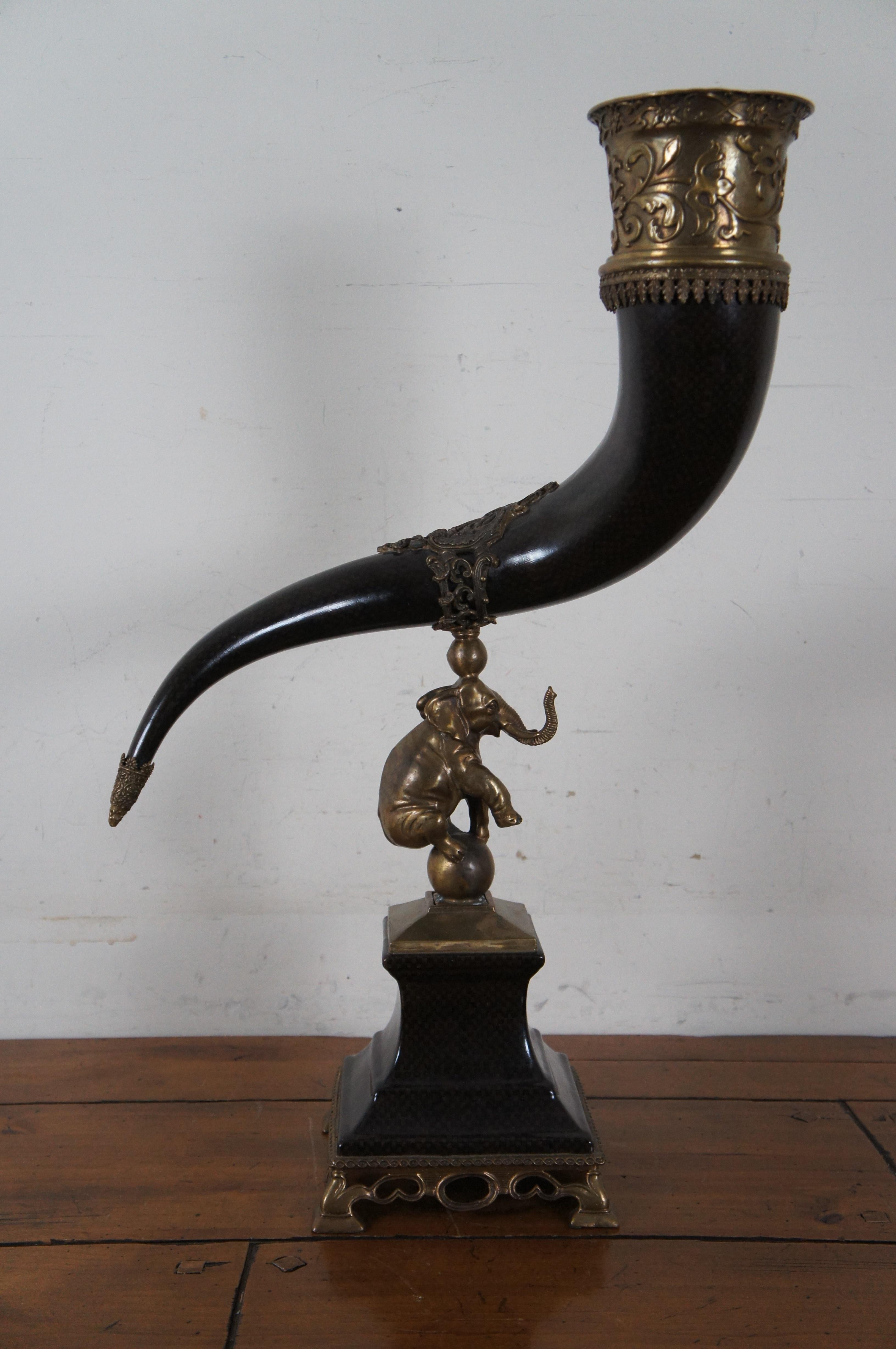 Castilian Ornamental Porcelain & Brass Elephant Horn Drinking Hunt Vase 26
