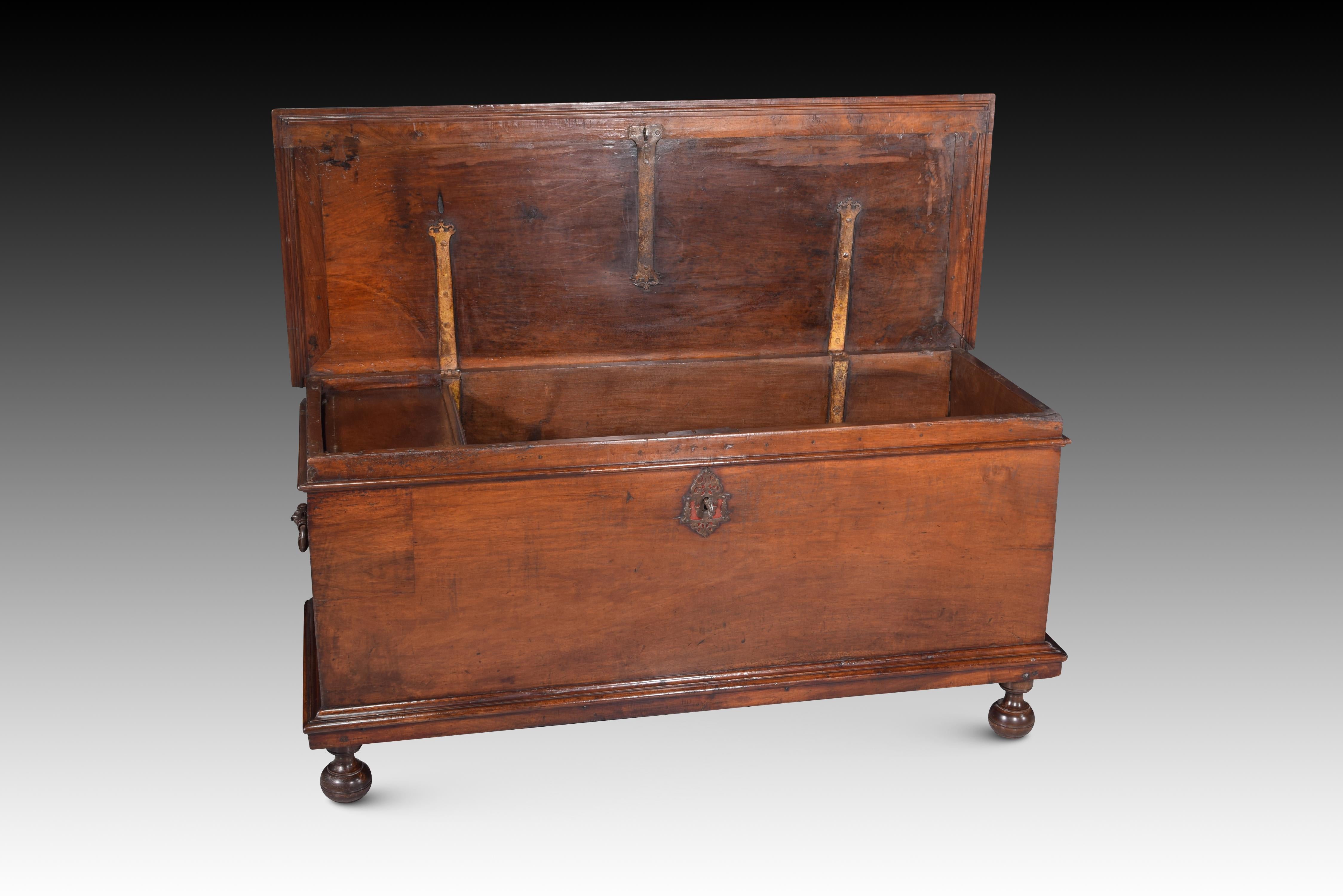 Castillian Chest, Walnut and Wrought and Polychromed Iron, Spain, 17th Century For Sale 4