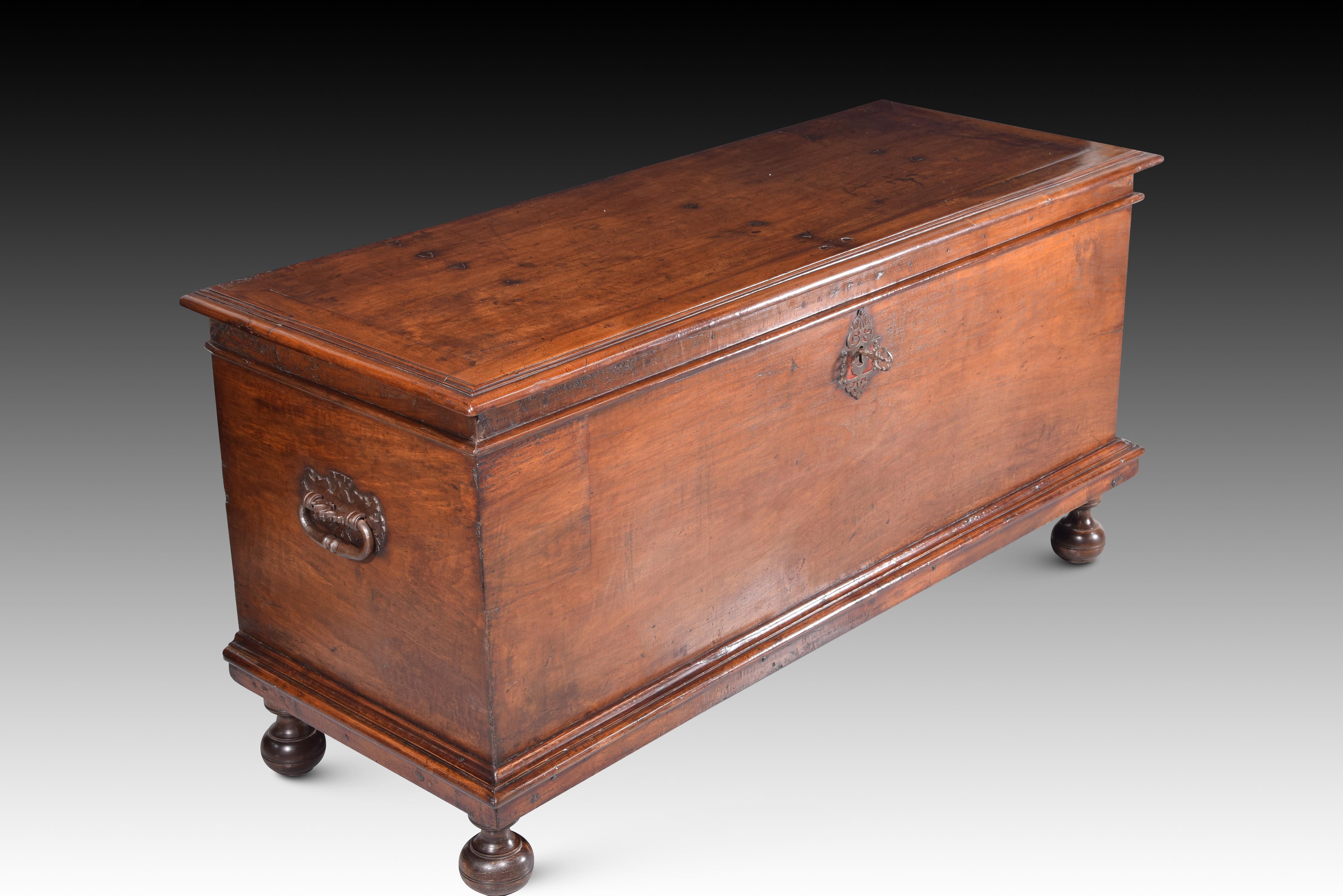Castillian Chest, Walnut and Wrought and Polychromed Iron, Spain, 17th Century For Sale 2
