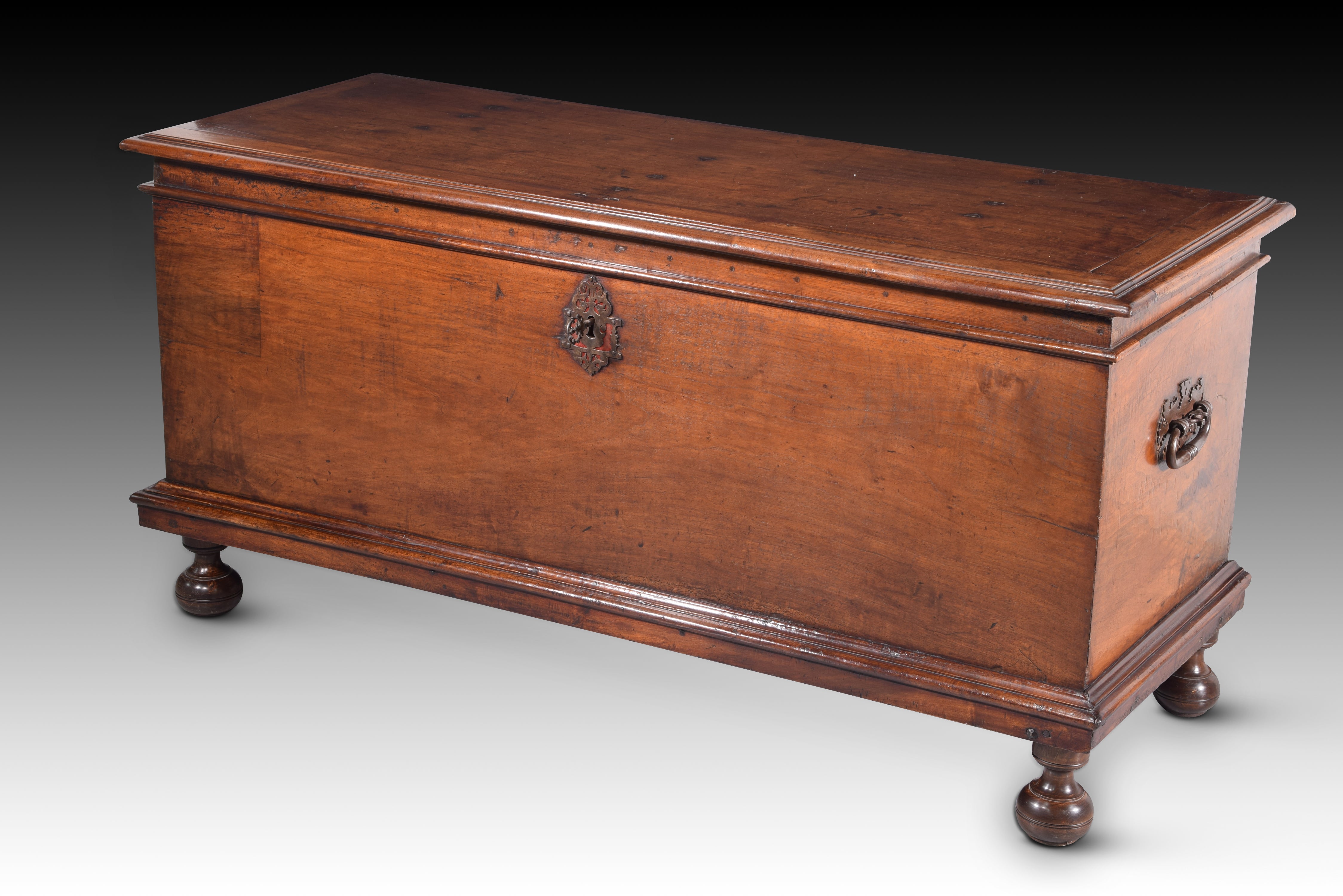Castillian Chest, Walnut and Wrought and Polychromed Iron, Spain, 17th Century For Sale