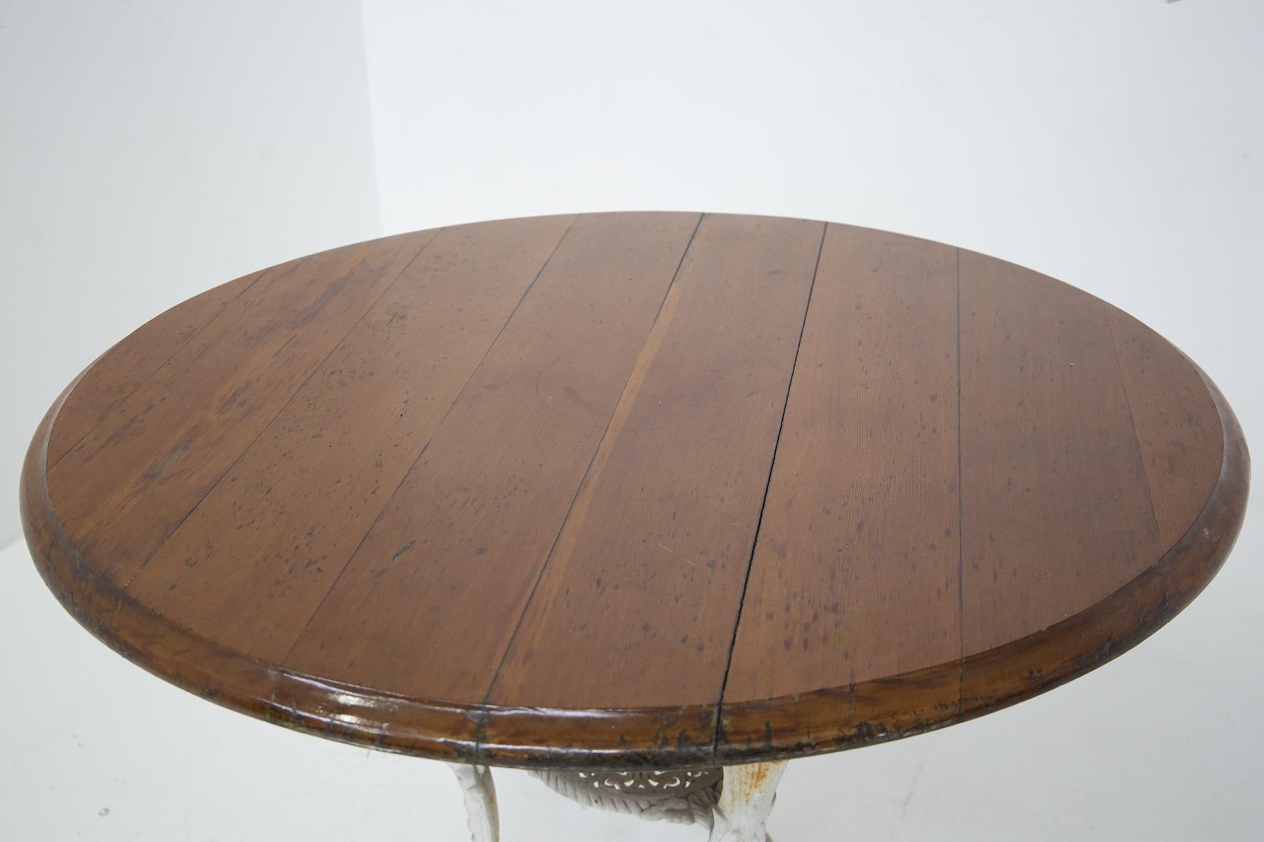 Englischer Tisch aus Gusseisen, viktorianisch in Weiß und Holz im Angebot 2