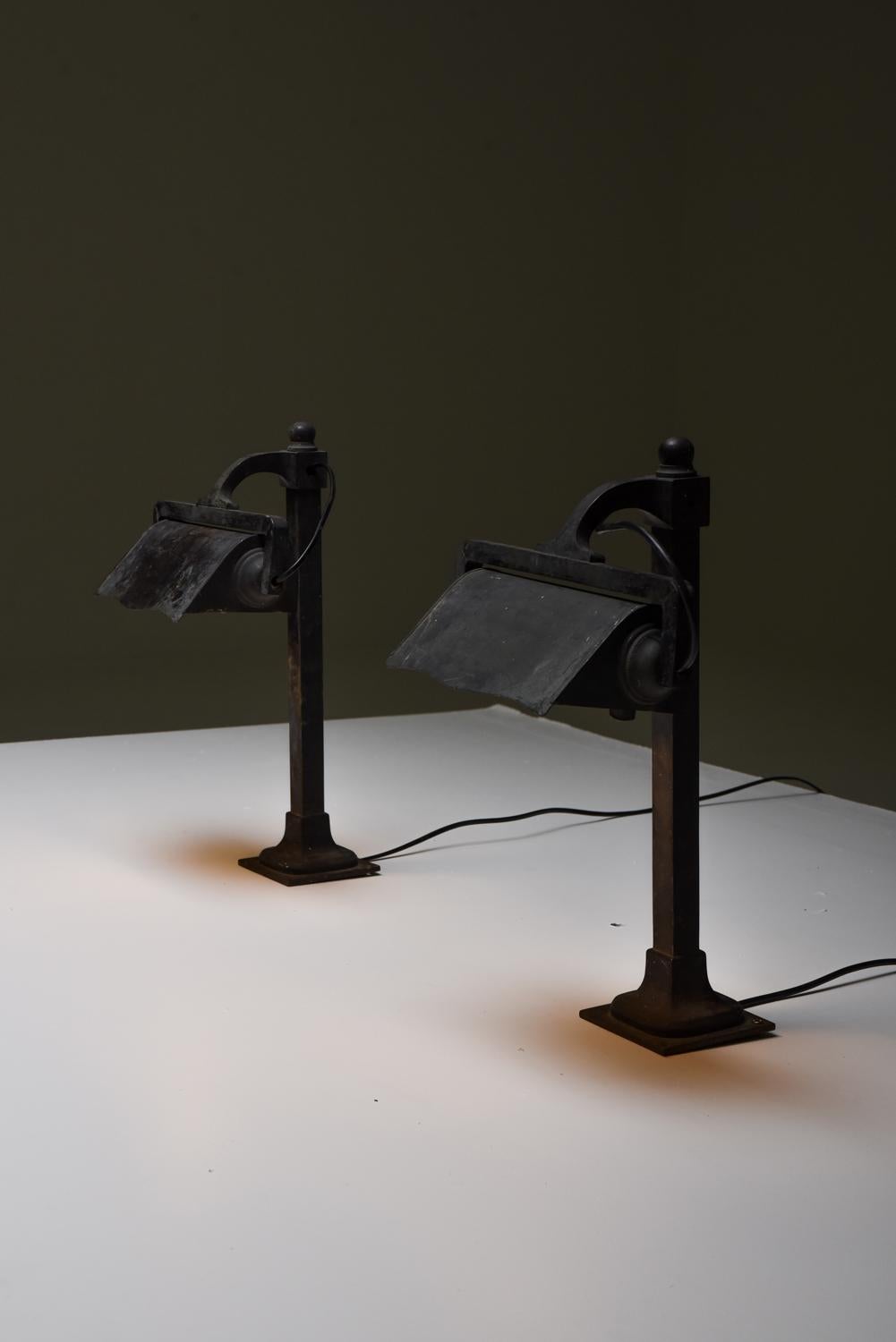 Castiron Pre-War Industrial Desk Lamps, France 4