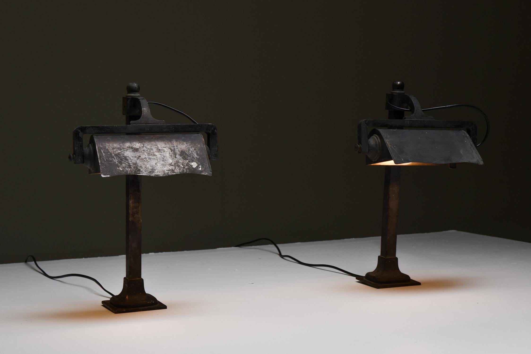 French Castiron Pre-War Industrial Desk Lamps, France
