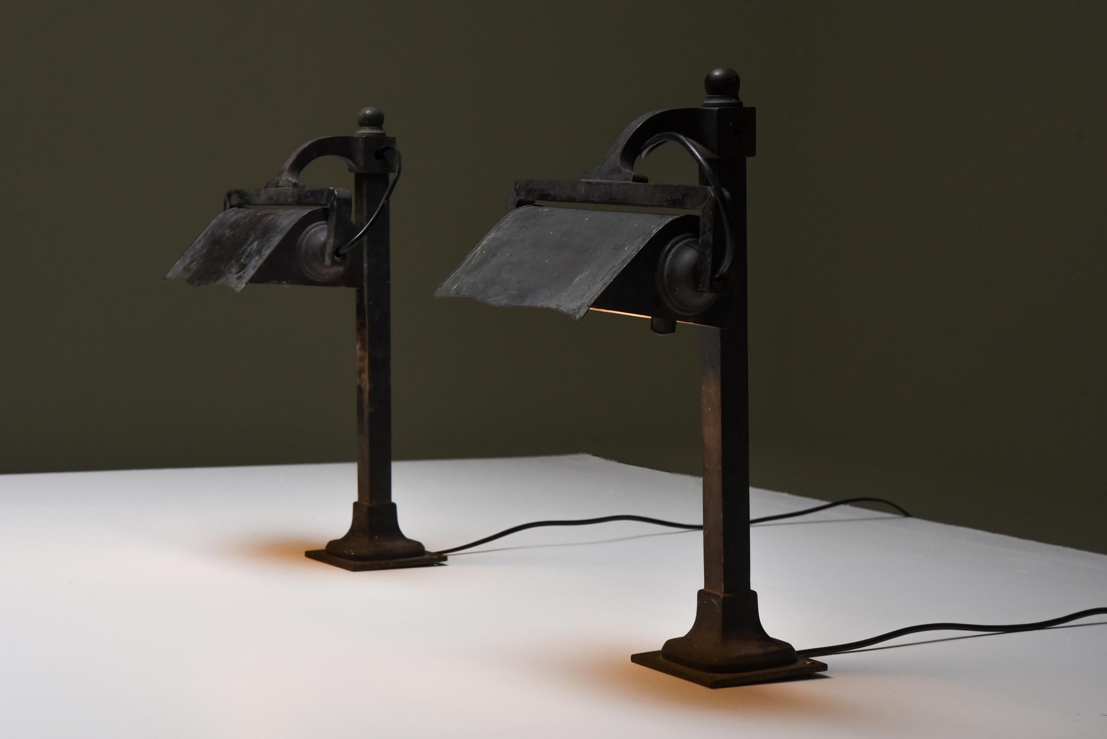 20th Century Castiron Pre-War Industrial Desk Lamps, France