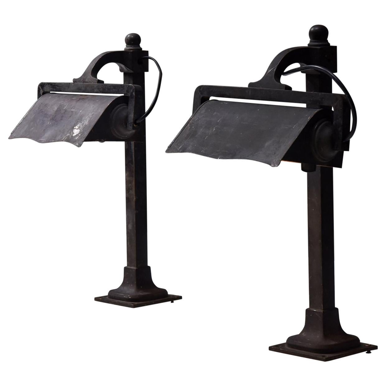 Castiron Pre-War Industrial Desk Lamps, France