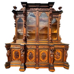 Castle Bücherregal aus Nussbaum und Ebenholz aus der Zeit Napoleons III., 19. Jahrhundert