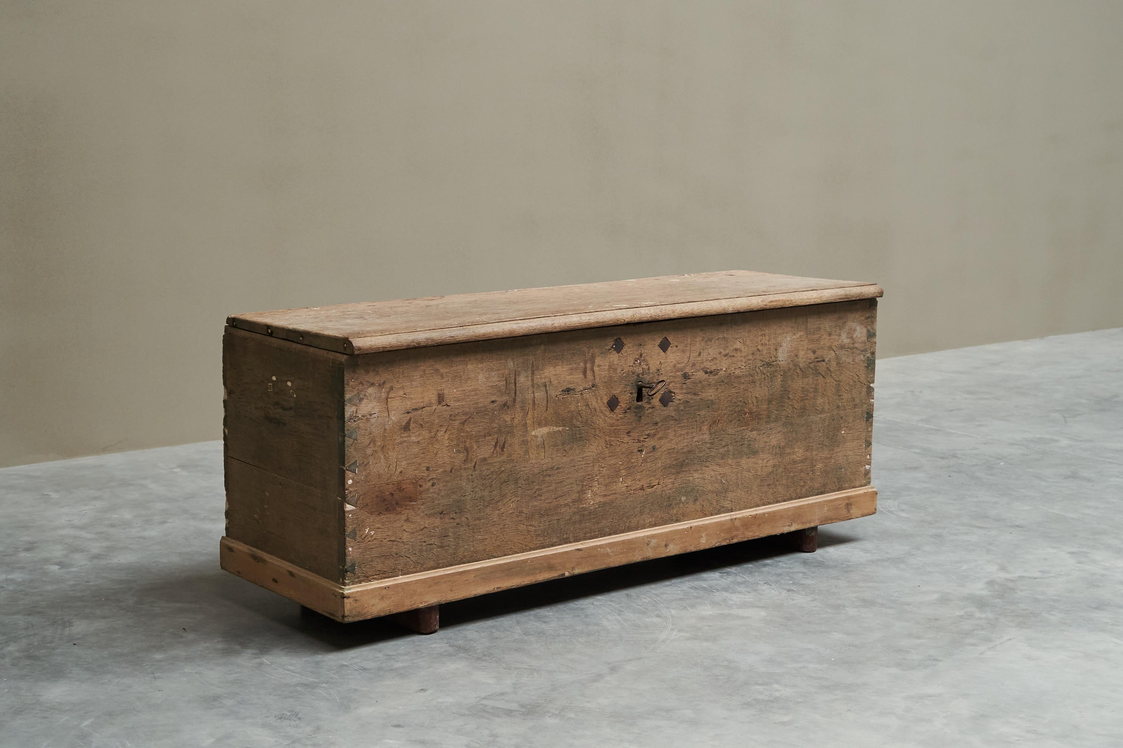 19th Century Castle Chest in Oak and Wrought Iron

This is a wonderful antique chest from a Belgian Chateau near Charleroi.

Made on the grounds by a skilled cabinetmaker, this chest is a unique piece with a lot of character. Over time it gained a