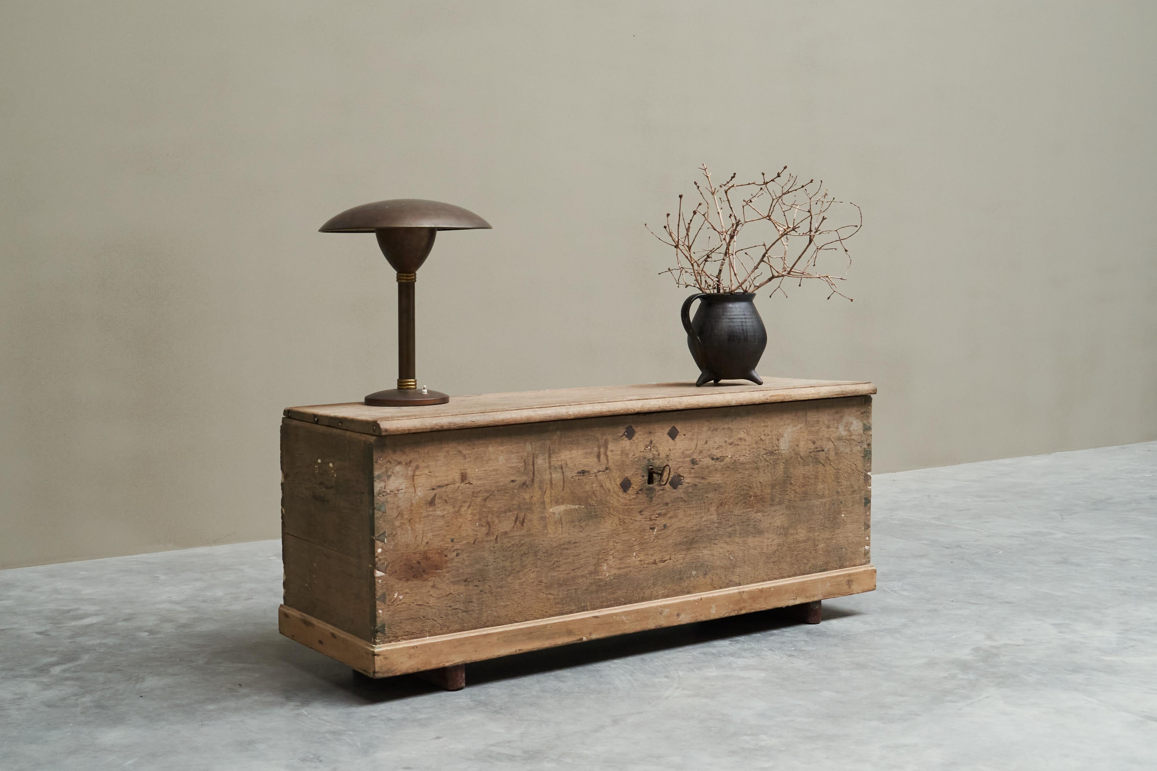 Hand-Crafted Castle Chest in Oak, Pine and Wrought Iron Belgium 19th Century