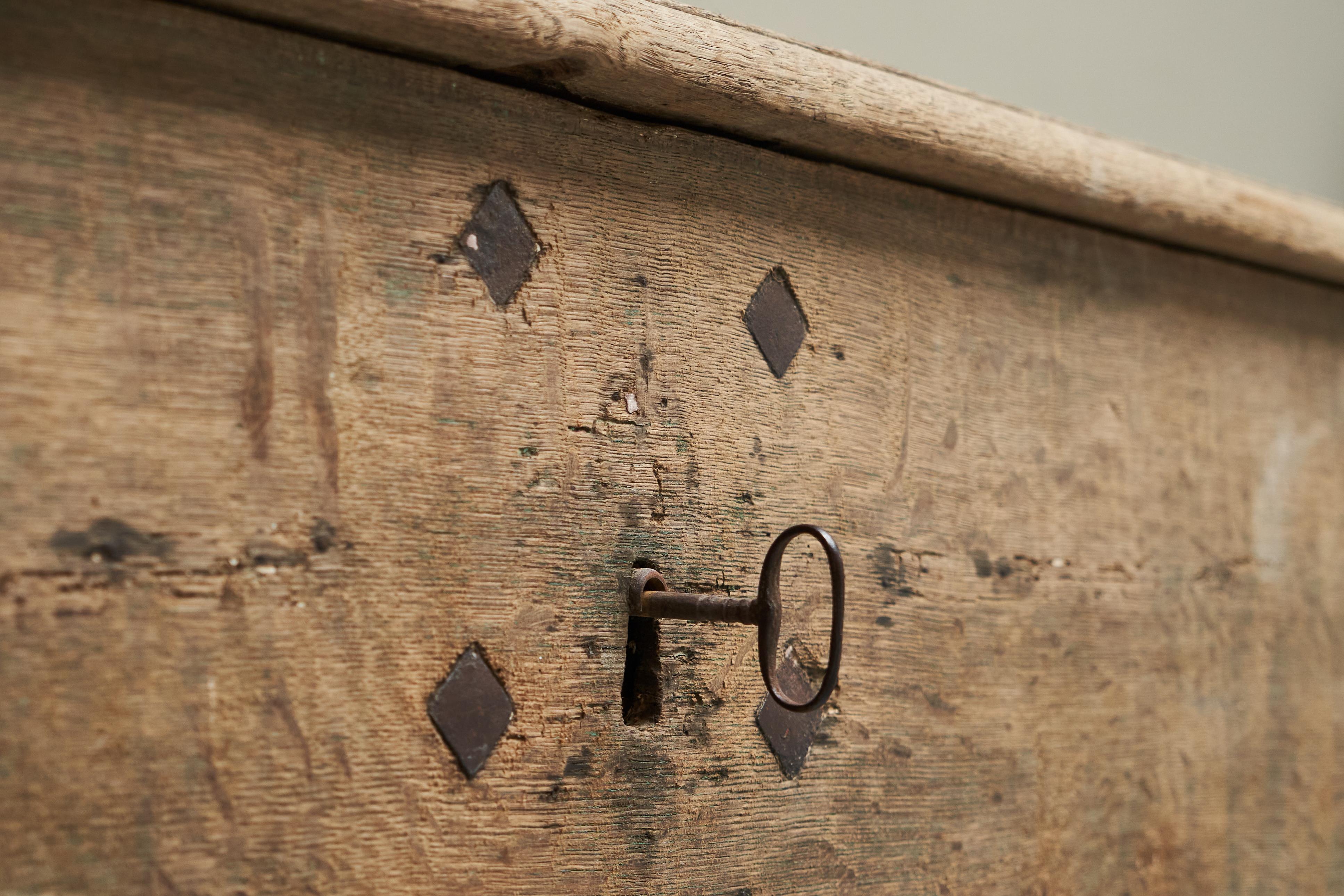 Castle Chest in Oak, Pine and Wrought Iron Belgium 19th Century 1