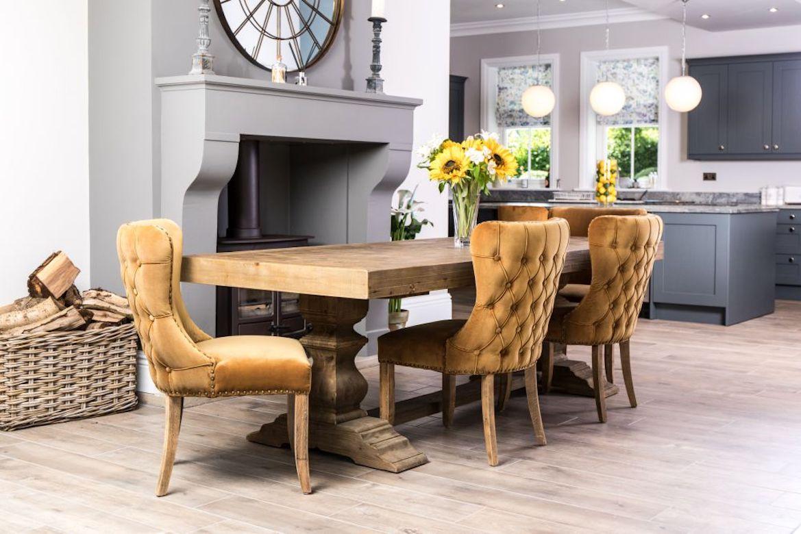 A stunning castle double pedestal dining table range, 20th century.

This double pedestal dining table is a stunning piece that would make a real statement in a variety of dining areas.

Made from reclaimed pine with lots of character, the
