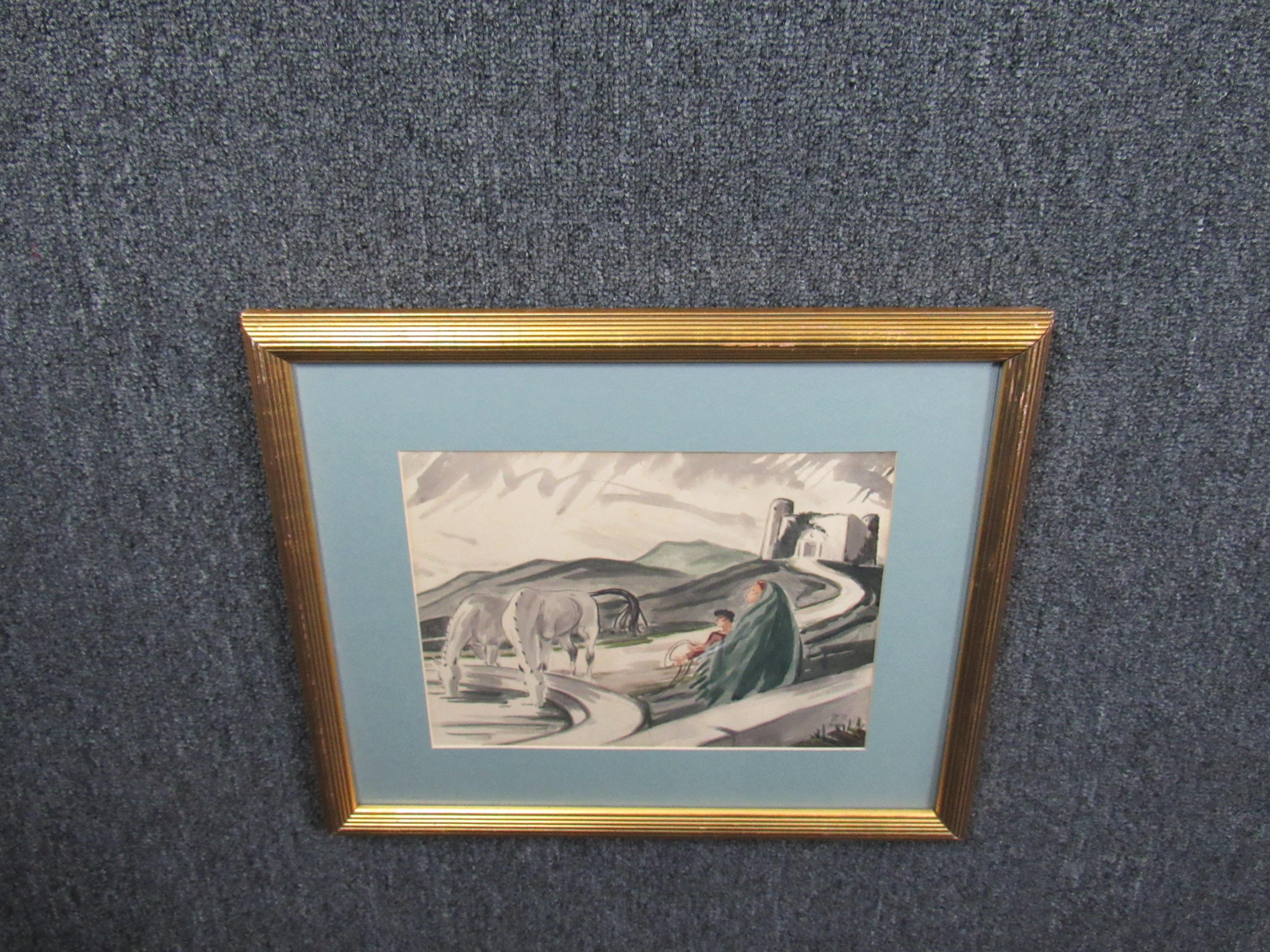 Américain Aquarelle du « Castle of the Scald » de James Reynolds, vers 1939 en vente