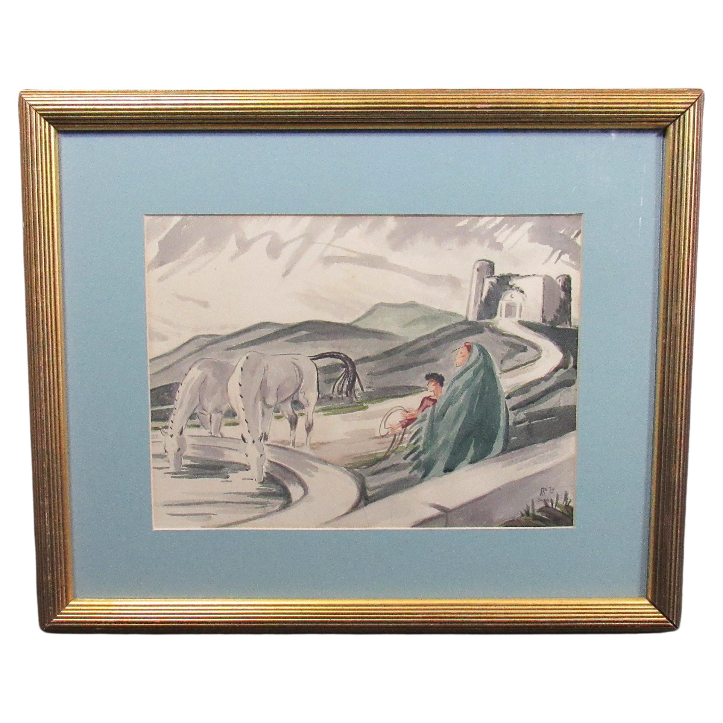 "Castle of the Scald" Watercolor by James Reynolds c. 1939 For Sale