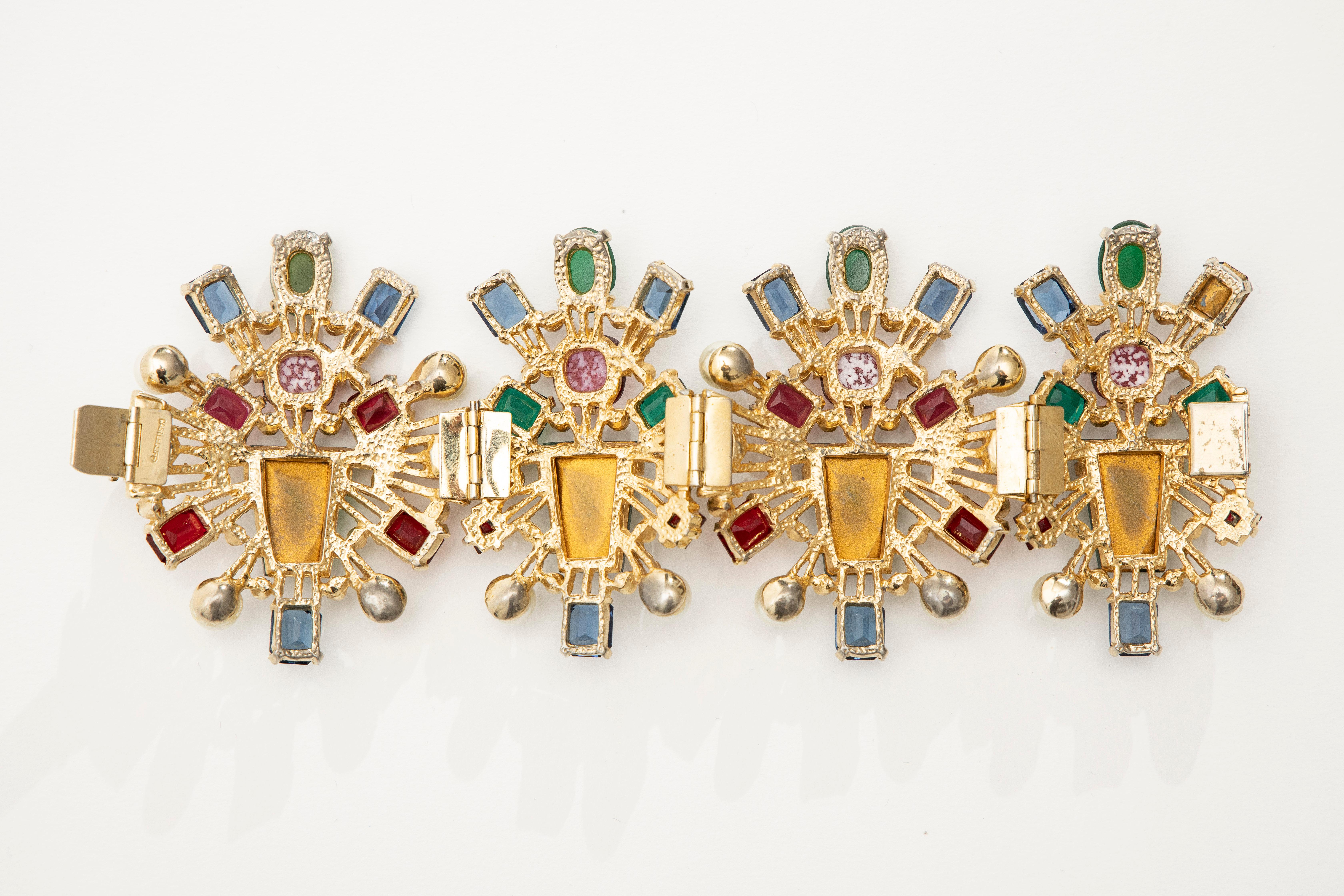 Women's Castlecliff Multi-Colored Glass Cabachon & Faux Pearl Bracelet, Circa: 1950's For Sale