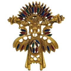 Vintage Castlecliff Quetzalcoatl Brooch Larry Vrba Native Pre-Columbian Toltec Warrior