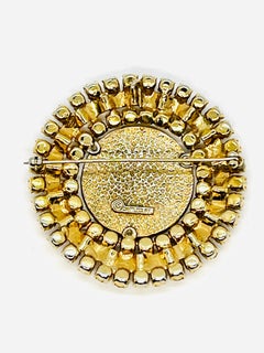 Castlecliff Triple Crown Coin Brooch, Brilliant Cut Crystal Halo Setting