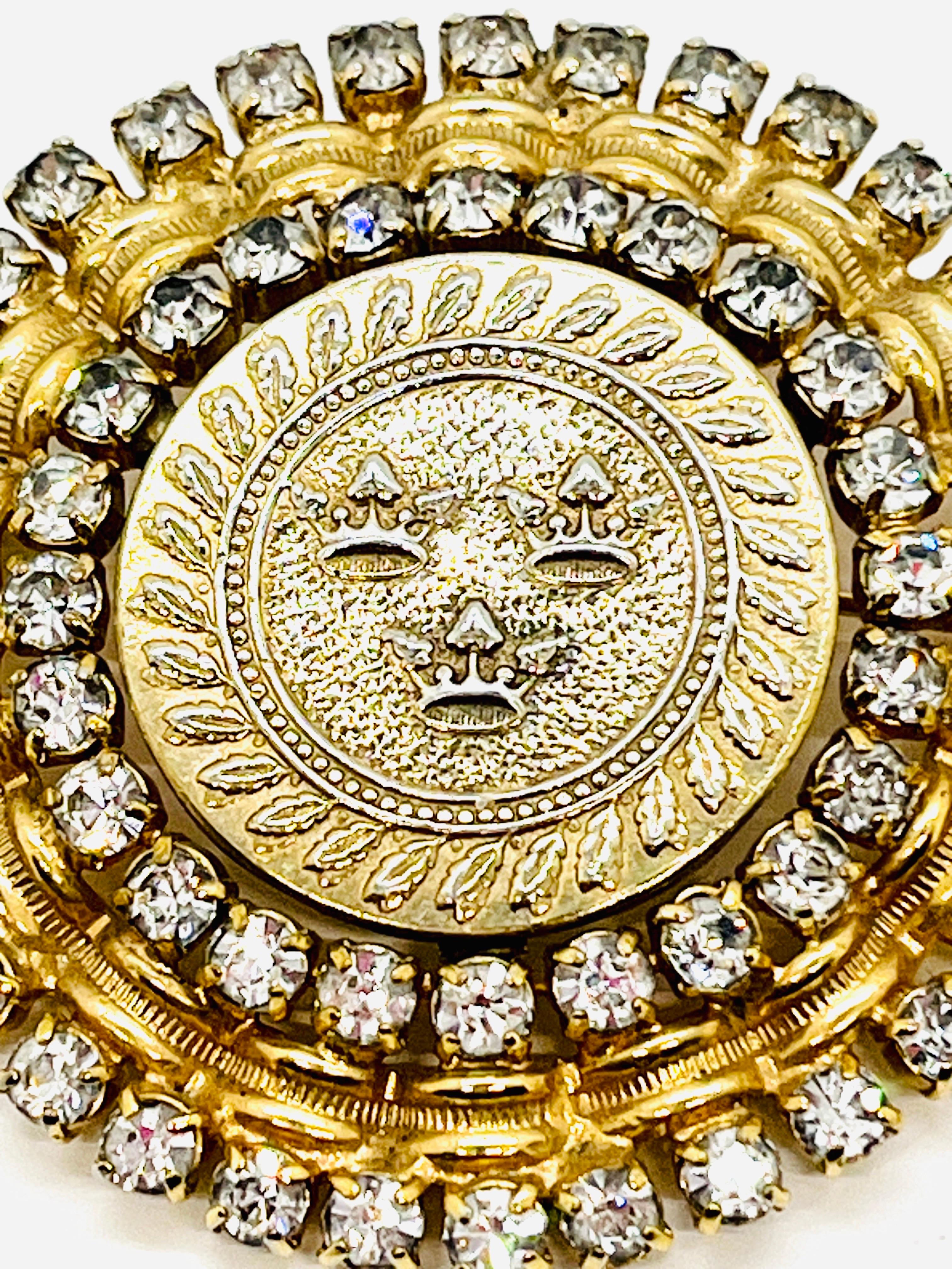 Castlecliff Triple Crown Coin Brooch, Brilliant Cut Crystal Halo Setting For Sale 1