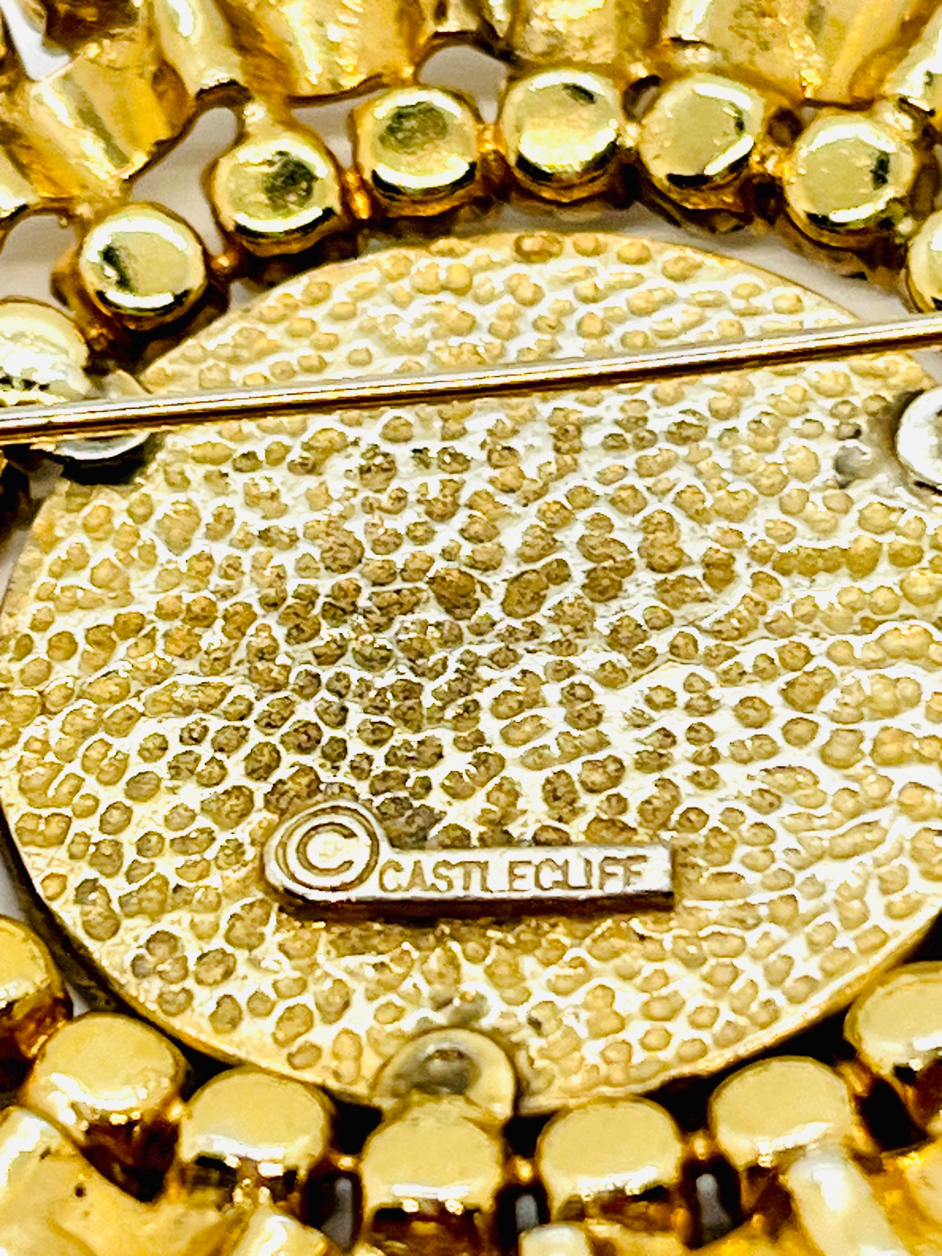 Castlecliff Triple Crown Coin Brooch, Brilliant Cut Crystal Halo Setting For Sale 4