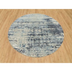 Castlerock Gray Wool and Silk Hand Knotted Tone on Tone Modern Design Round Rug
