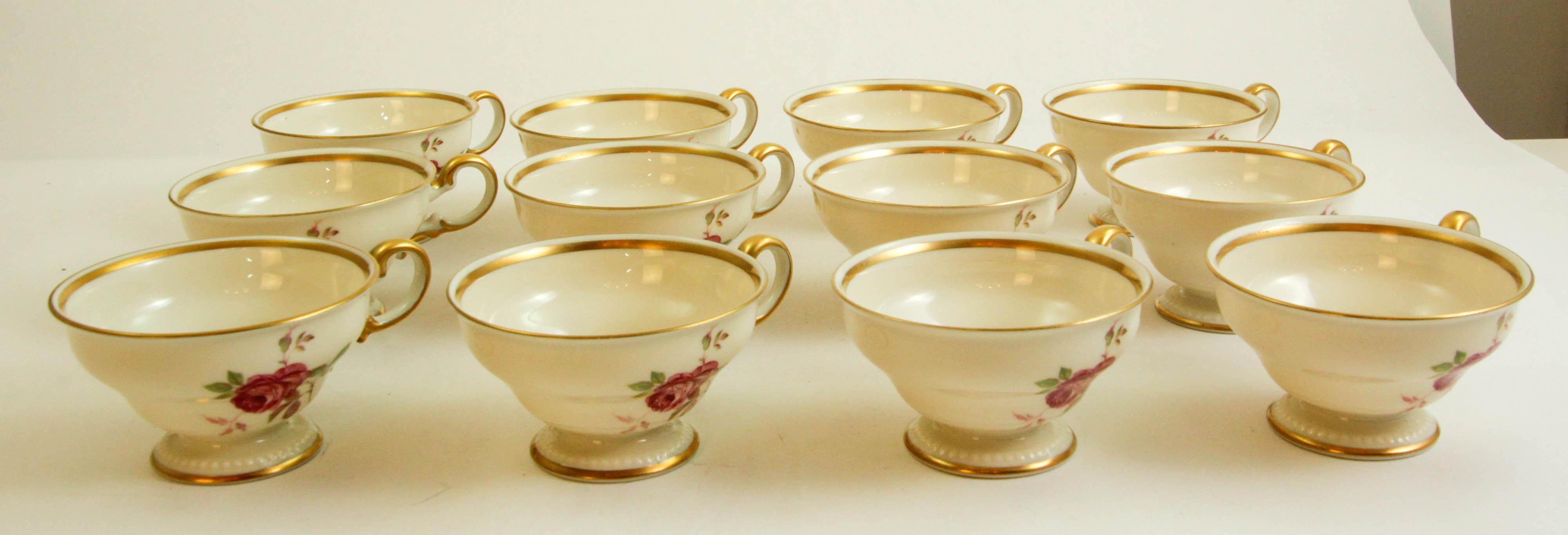 Victorian Castleton Peony China Footed Tea Cup Set of 12 For Sale
