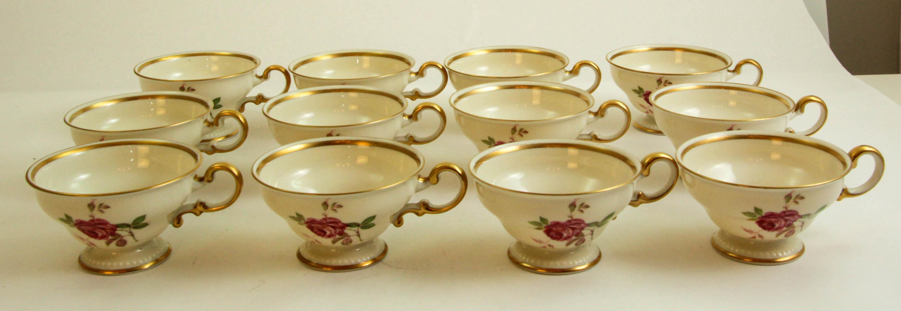 Castleton Peony China Footed Tea Cup Set of 12 In Good Condition For Sale In North Hollywood, CA