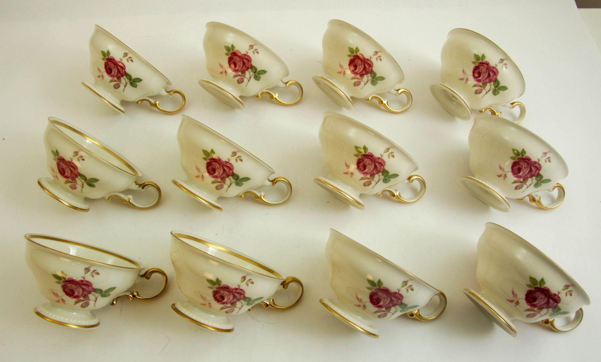 Porcelain Castleton Peony China Footed Tea Cup Set of 12 For Sale