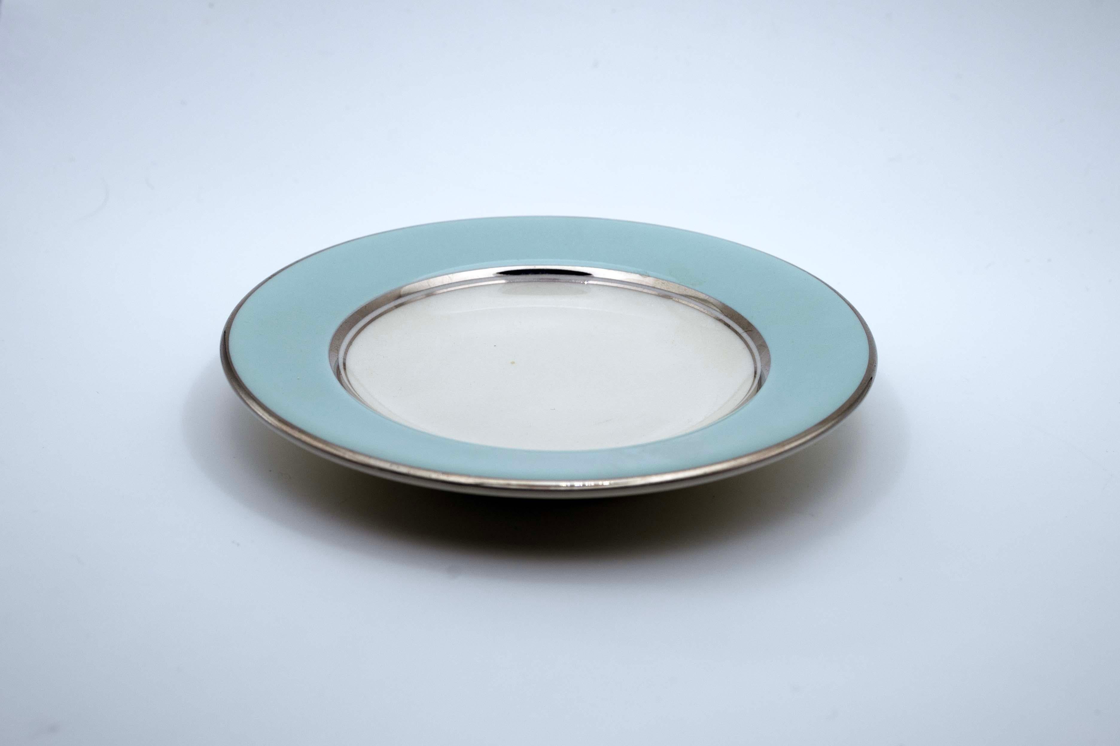 Castleton Turquoise and Platnium Rim Set of 114 Dishware Circa 1954-1972 In Good Condition For Sale In Keego Harbor, MI
