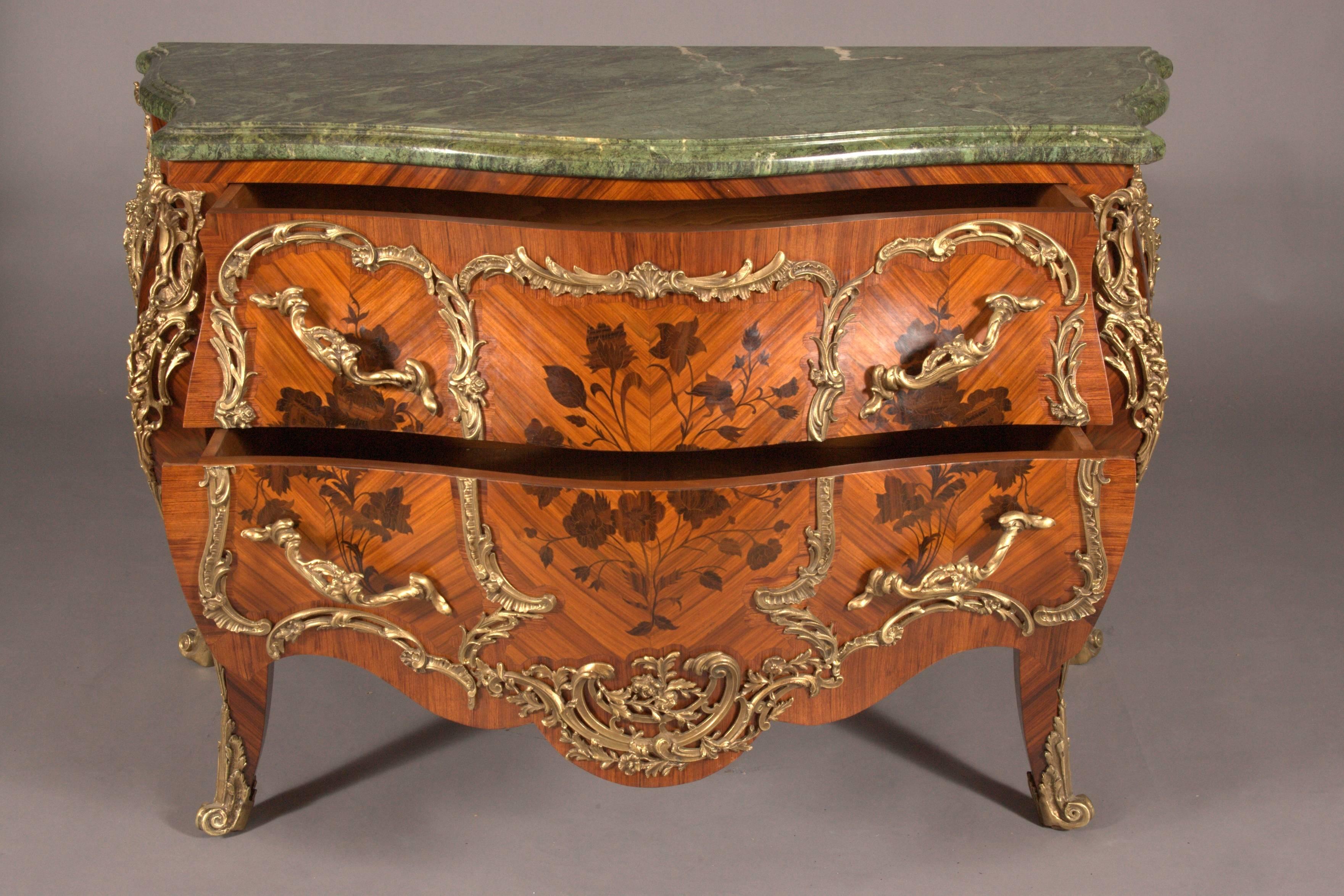 Inlay Castleworthy French Chest of Drawers in antique Louis XVI Style Baroque inlay For Sale