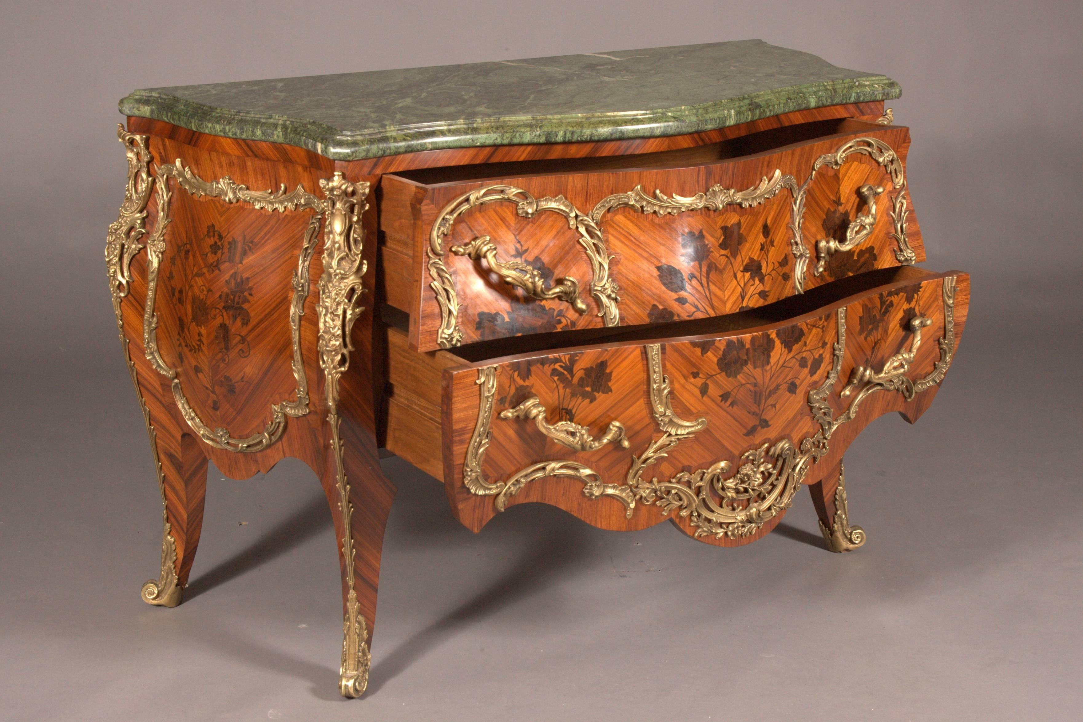 18th Century and Earlier Castleworthy French Chest of Drawers in antique Louis XVI Style Baroque inlay For Sale