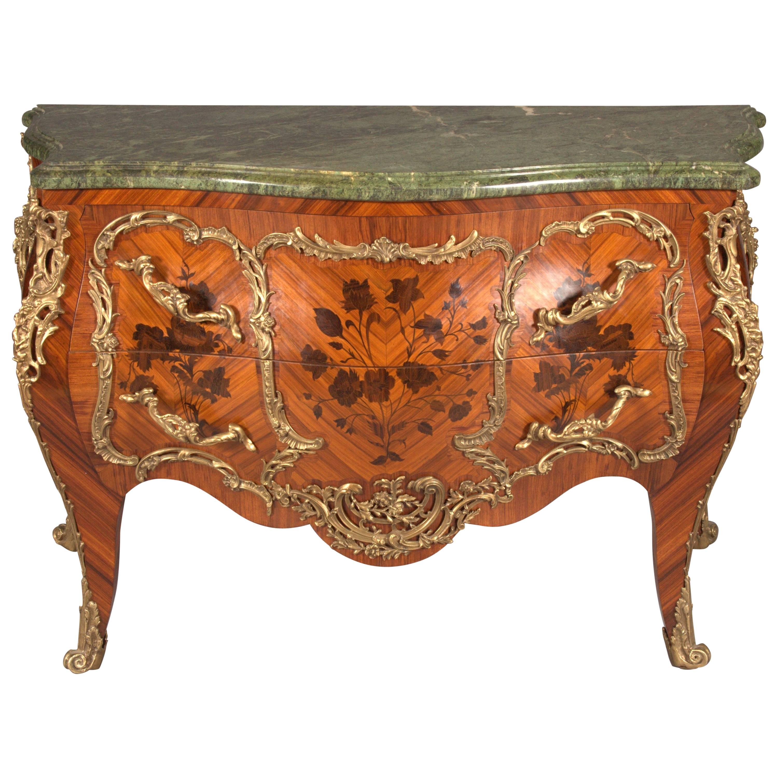 Castleworthy French Chest of Drawers in antique Louis XVI Style Baroque inlay For Sale