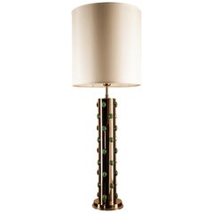 Castoni Table Lamp Solid Brass Body, Mounts 36 Green Crystal-Rock Precios-Stones