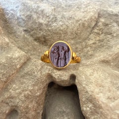 CASTOR AND POLLUX Roman Jasper Intaglio 1st-2nd cent. AD 22 Kt Gold Ring