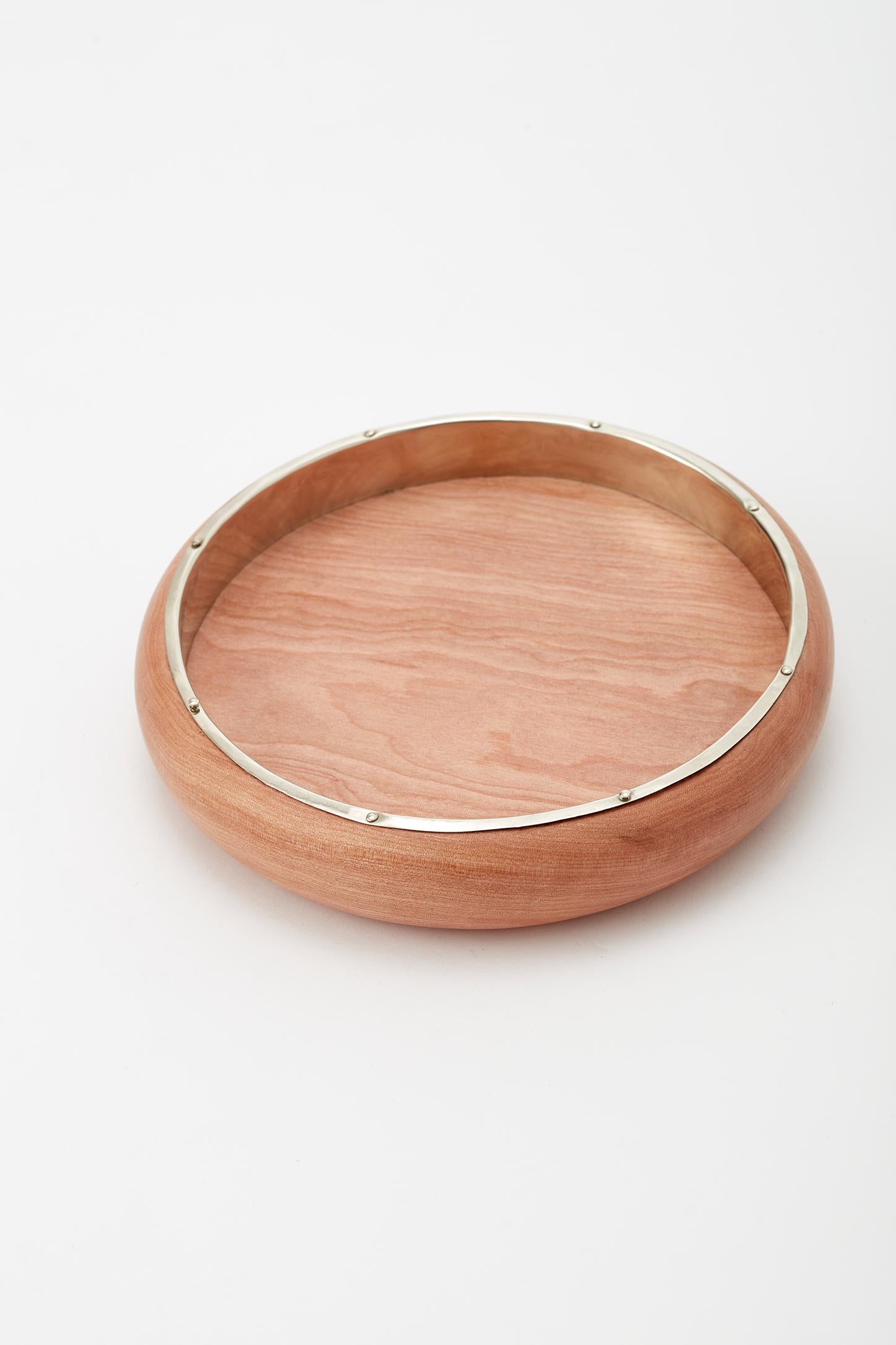 Organic Modern Castor Bowl Set, Natural Wood & Alpaca Silver For Sale