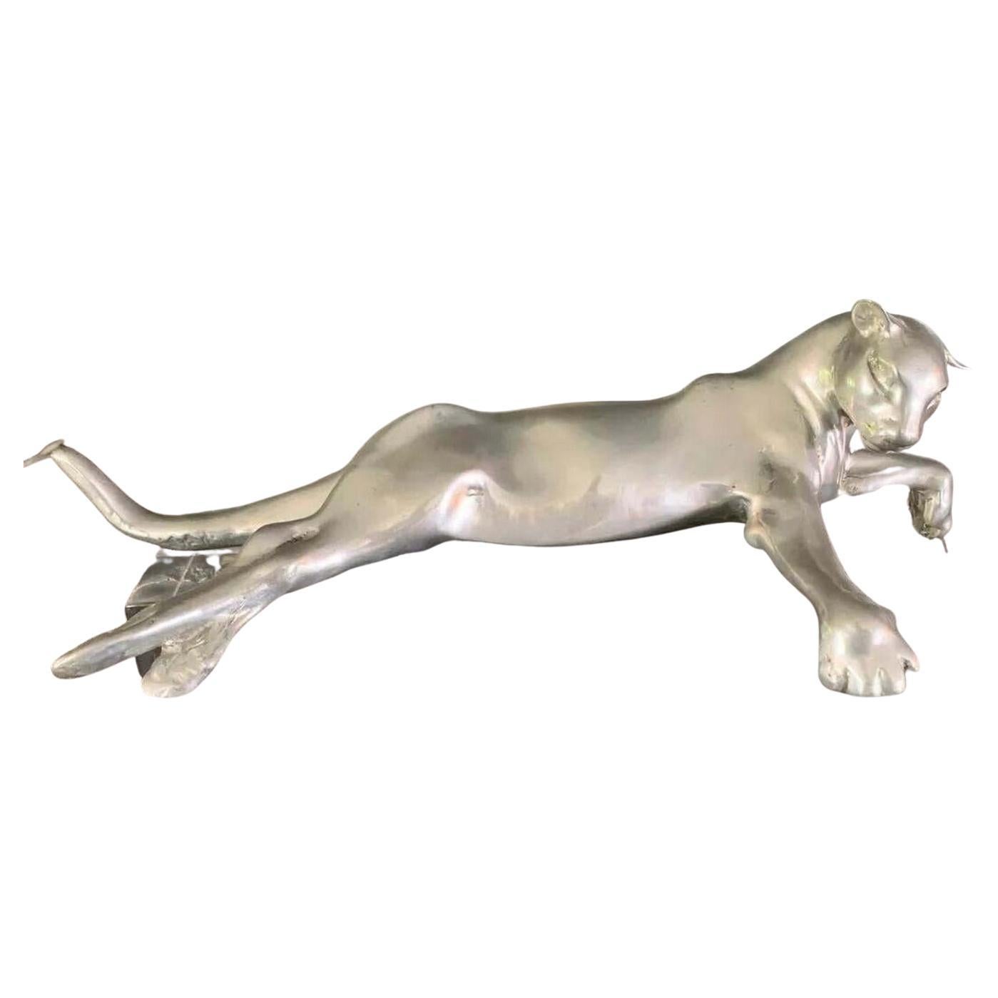 Castor Cooper Pewter Lioness Scupture on Lucite Base For Sale